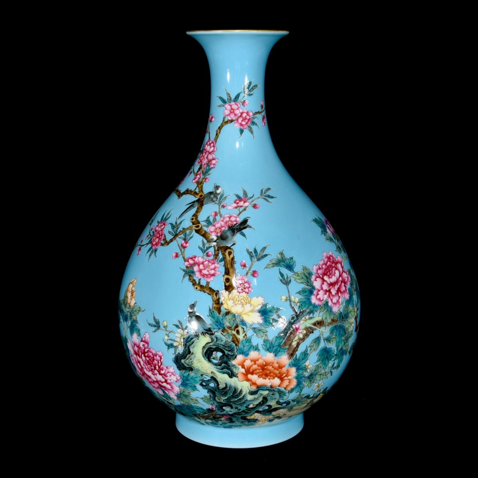 A Rare Enamel Flower and Bird Pattern Vase,with Poem: A Rare Enamel Flower and Bird Pattern Vase,with Poem,Qing Dynasty,China,Yongzheng Six-Character Mark,Size:13.6inx8.3in 珐琅彩花鸟纹瓶,带诗文