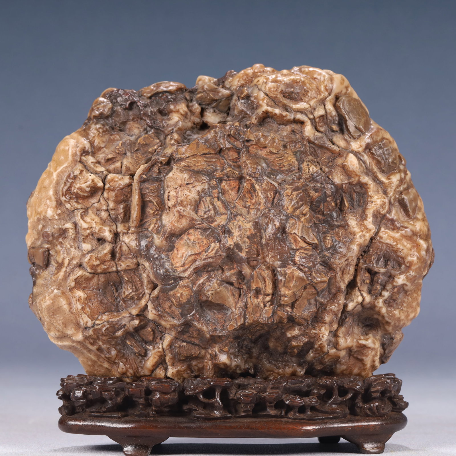 An Exquisite Stone Rockery Ornament,With Base: An Exquisite Stone Rockery Ornament,With Base,Qing Dynasty, China,Size:6.3inx1.6inx5.1in,Weight:1550g