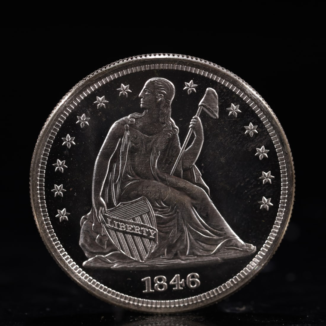 USA One Dollar 1846 Coin: American coin. IN GOD WE TRUST / LIBERTY / 1846 / UNITED STATES OF AMERICA / ONE DOL. Mint Mark: O.Weight:26.9g.