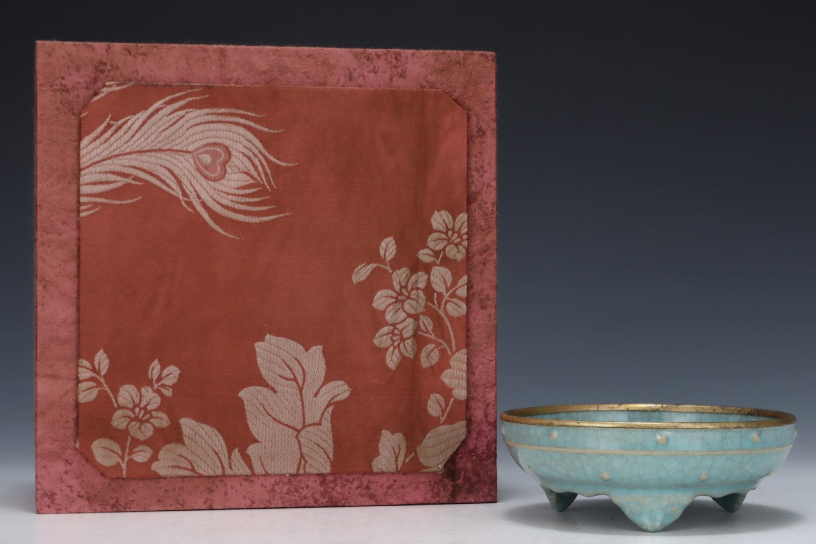 An Exquisite Ru yao Tripod Brush Washer,with an Imperial Poem by Emperor Qianlong: An Exquisite Ru yao Tripod Brush Washer,with an Imperial Poem by Emperor Qianlong,Song Dynasty,China,Size:1.9inx5.3in 汝窑三足笔洗,带乾隆御&