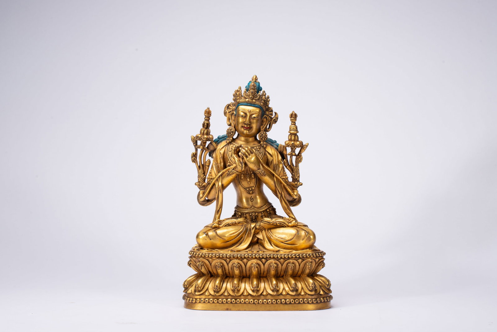 A Solemn Gilt Bronze Statue of Maitreya Buddha: A Solemn Gilt Bronze Statue of Maitreya Buddha,Ming Dynasty,China,Yongle Six-character Mark,Size:7.1inx4.7inx11in,Weight:3260g 铜鎏金未来佛像,中国