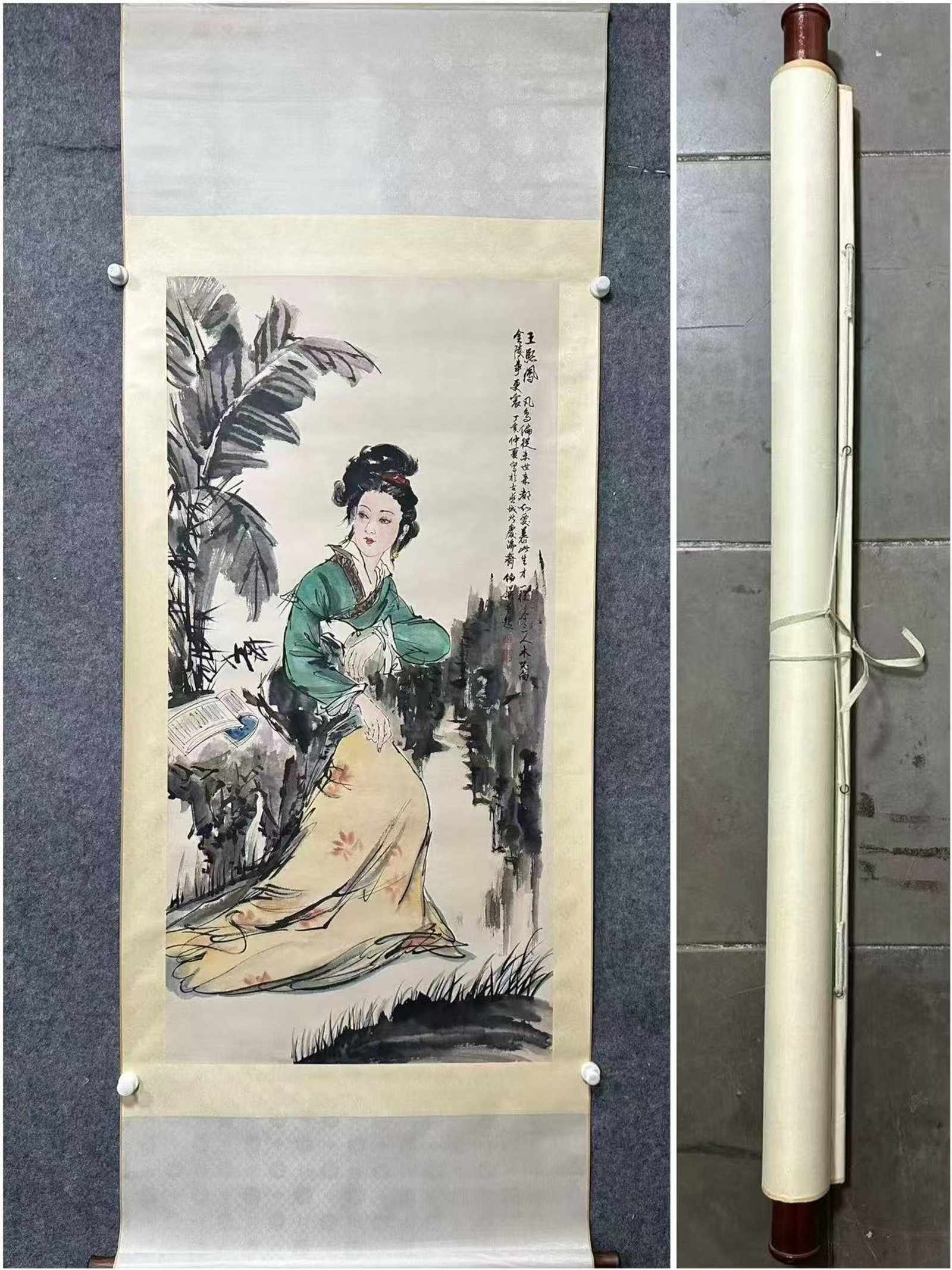 A Chinese Vertical Scroll Ink Painting of Figure on Paper: A Chinese Vertical Scroll Ink Painting of Figure on Paper,Bai Bohua,Size:26.8inx53.9in 一幅中国水墨人物画立轴,白伯骅