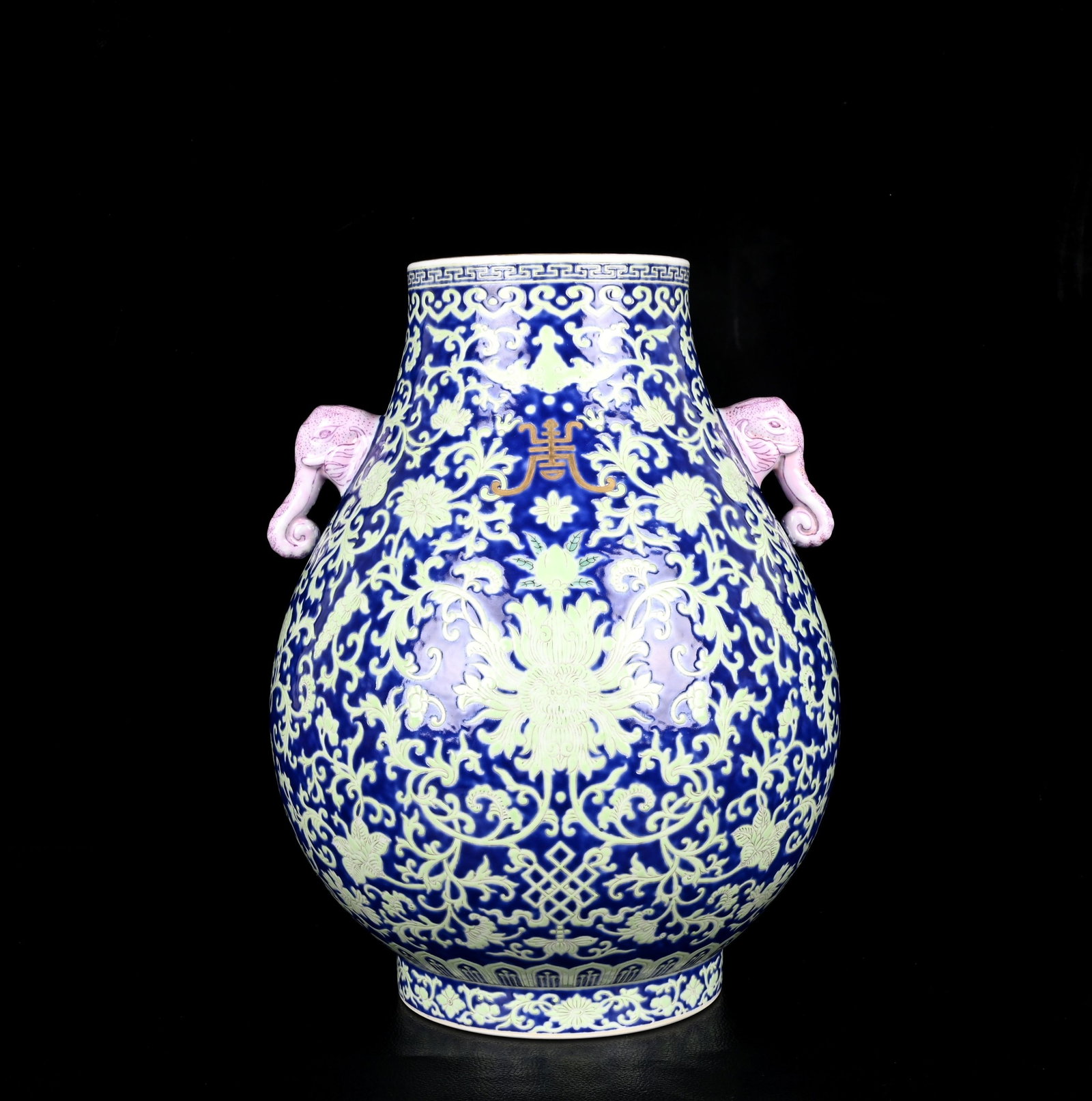 An Exquisite Enamel Lotus Pattern Elephant-Ears Jar: An Exquisite Enamel Lotus Pattern Elephant-Ears Jar,Qing Dynasty,China,Qianlong Six-Character Mark,Size:11inx8.7in