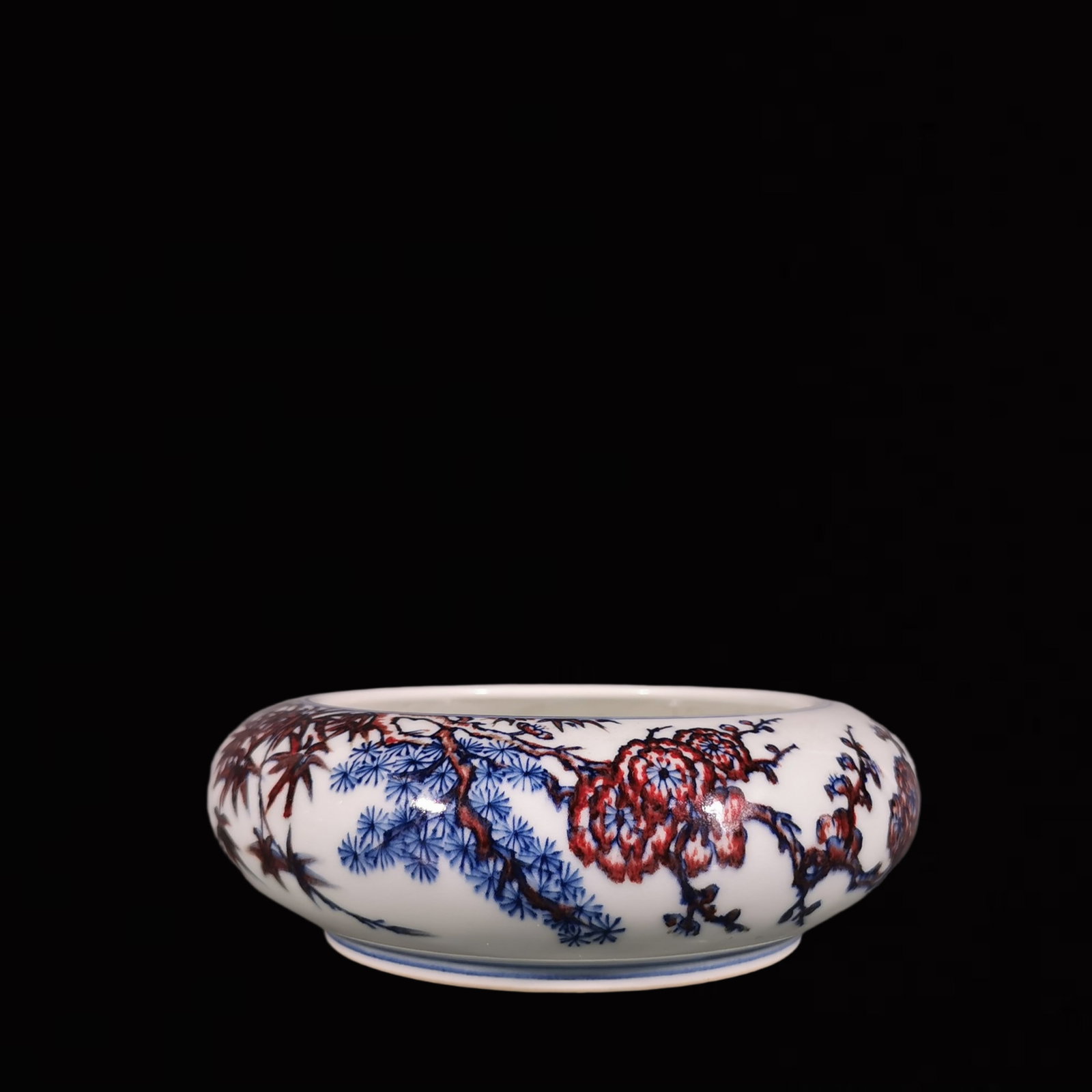 An Exquisite Blue and White Underglaze-Red Pine, Bamboo and Plum Blossom Pattern Vase: An Exquisite Blue and White Underglaze-Red Pine, Bamboo and Plum Blossom Pattern Vase ,Qing Dynasty, China,Kangxi Six-character Mark,Size:2.1inx6.3in 青花釉里红松&#