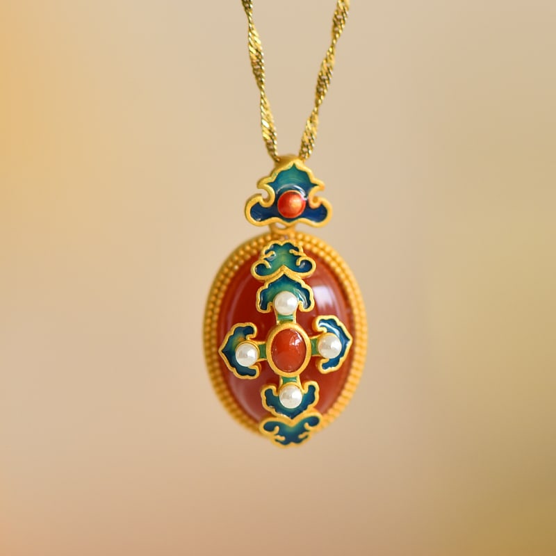 An Exquisite Sterling Silver-Gold Plated Inlaid Agate Pendant,Inlaid Pearls: An Exquisite Sterling Silver-Gold Plated Inlaid Agate Pendant,Inlaid Pearls,Size:13mmx18mm 纯银镀金镶玛瑙吊坠,嵌珍珠