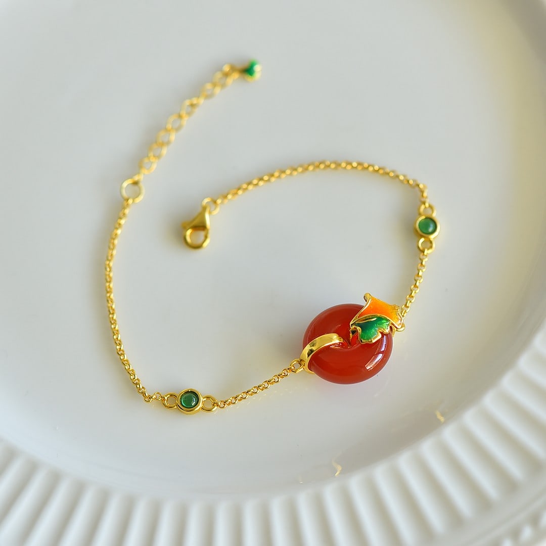 An Exquisite Sterling Silver-Gold Plated Inlaid Red Agate Bracelet: An Exquisite Sterling Silver-Gold Plated Inlaid Red Agate Bracelet,Size:15mmx15mm 纯银镀金镶红玛瑙手链
