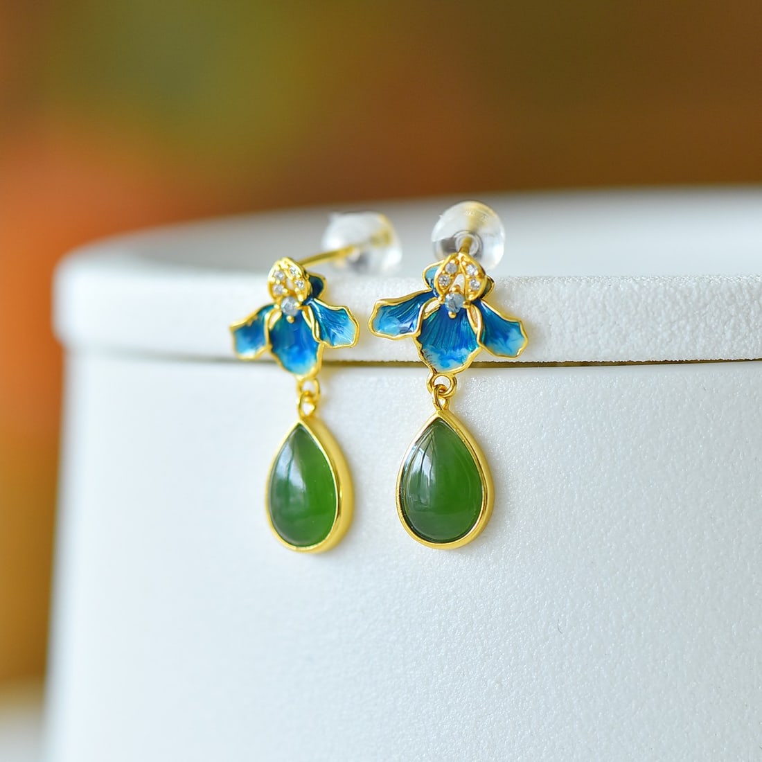A Pair of Exquisite Sterling Silver-Gold Plated Inlaid Jasper Earrings,Inlaid Diamond: A Pair of Exquisite Sterling Silver-Gold Plated Inlaid Jasper Earrings,Inlaid Diamond,Size:6mmx9mm