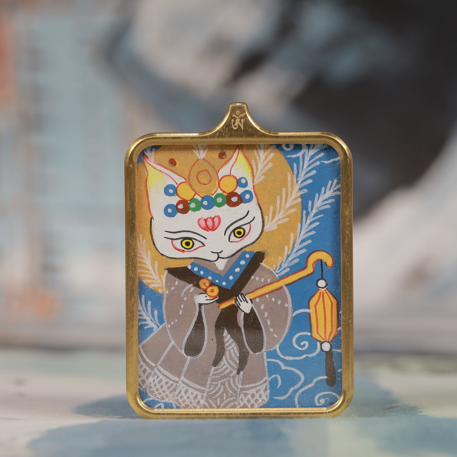 An Exquisite Painted Color Statue of Fox Spirit Tangka: An Exquisite Painted Color Statue of Fox Spirit Tangka,Size:2inx2.8in 彩绘狐仙像唐卡