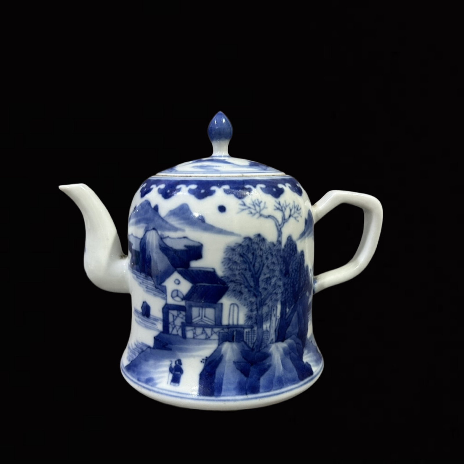 An Exquisite Blue and White Landscape and Figure Pattern Pot: An Exquisite Blue and White Landscape and Figure Pattern Pot,Qing Dynasty,China,Kangxi Six-character Mark,Size:5inx4.1in