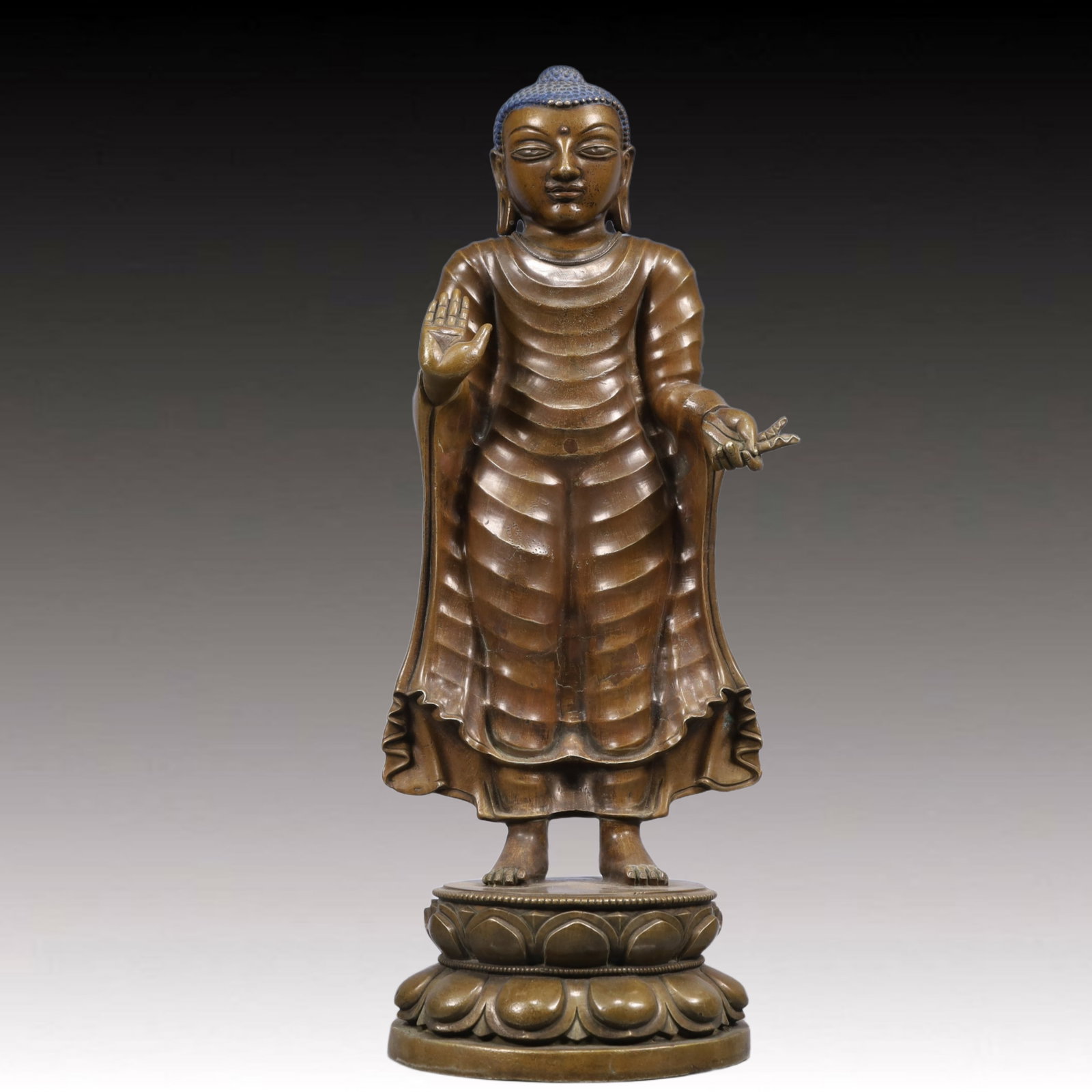 A Solemn Bronze Statue of Sakyamuni: A Solemn Bronze Statue of Sakyamuni, Ming Dynasty, China, Size:6.7inx17.7in, Weight:5900g