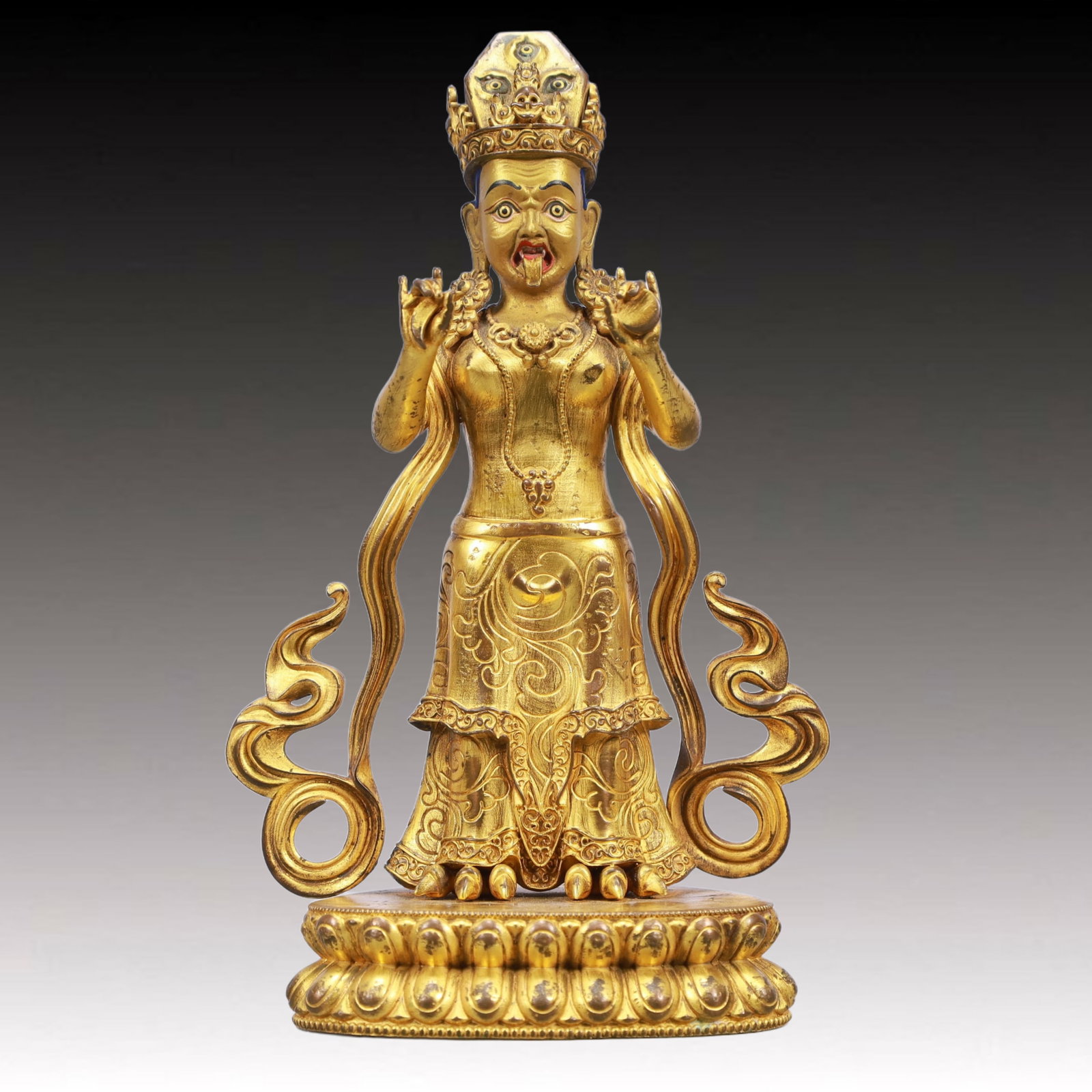 A Solemn Gilt Bronze Statue of Bodhisattva: A Solemn Gilt Bronze Statue of Bodhisattva ,Ming Dynasty, China,Size:5.1inx3.1inx8.3in Weight:950g 铜鎏金菩萨像,中国明代