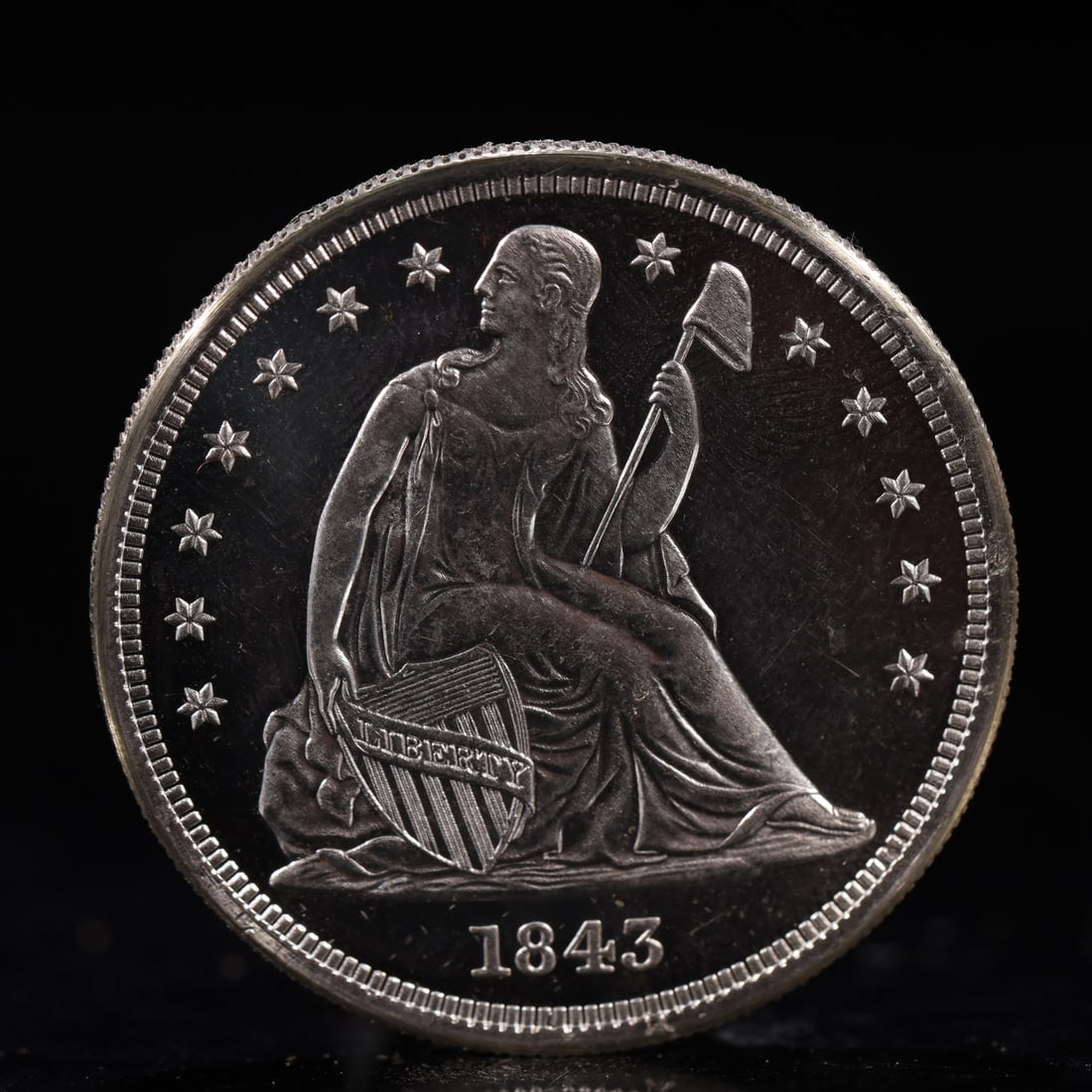 USA One Dollar 1843 Coin: American coin. IN GOD WE TRUST / LIBERTY / 1843 / UNITED STATES OF AMERICA / ONE DOL. Weight:26.9g.