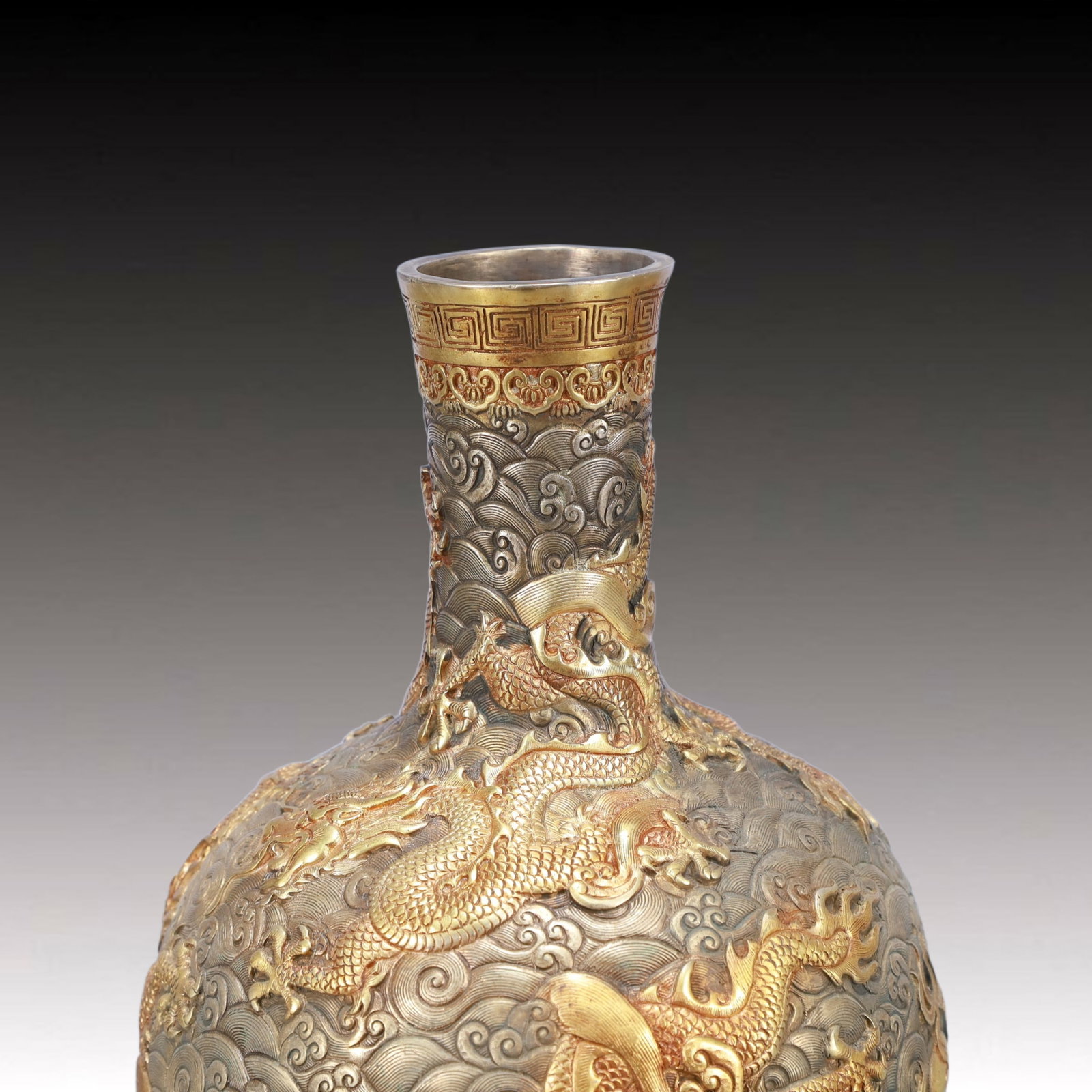 A Rare Gilt Silver Dragon Pattern Vase - 3