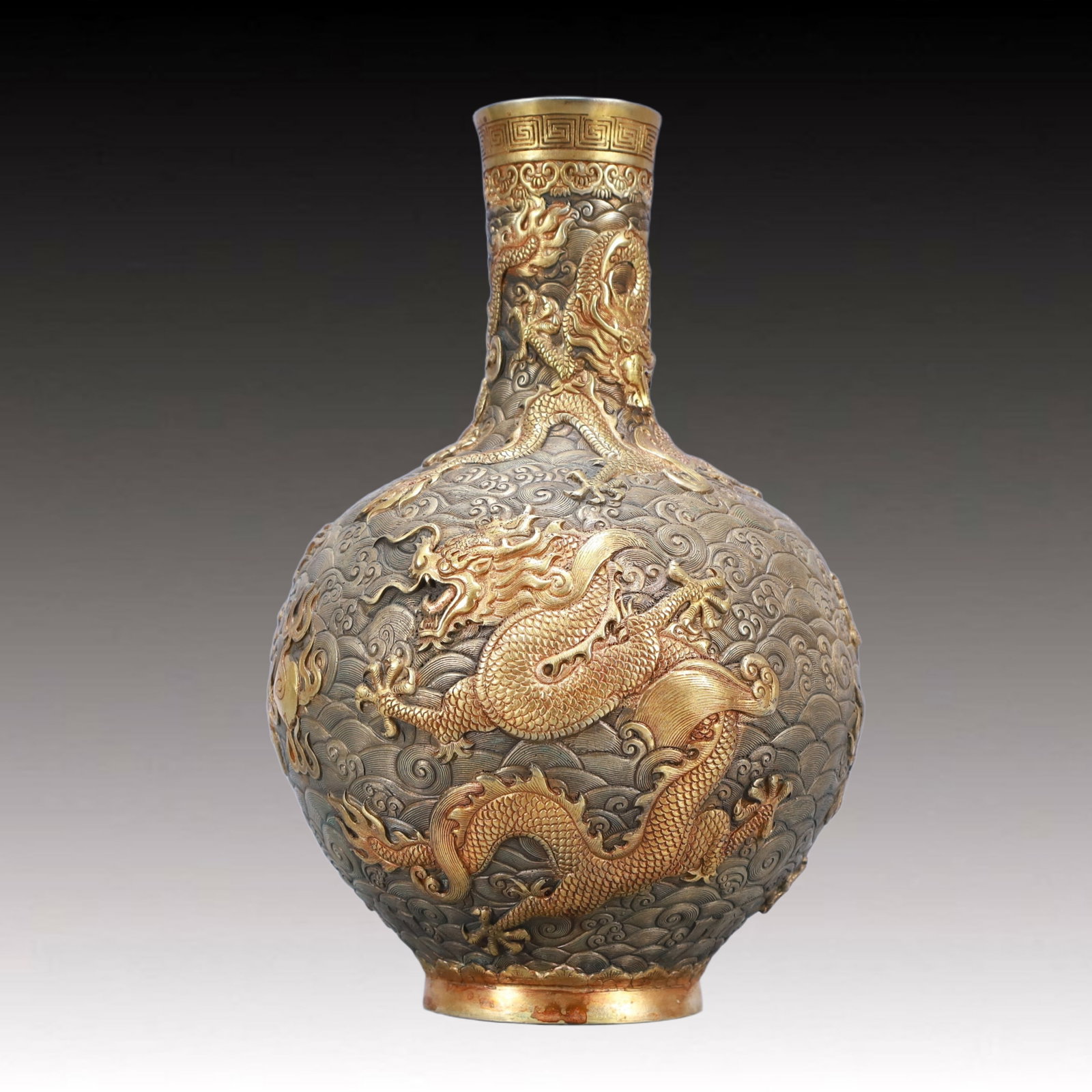 A Rare Gilt Silver Dragon Pattern Vase - 6