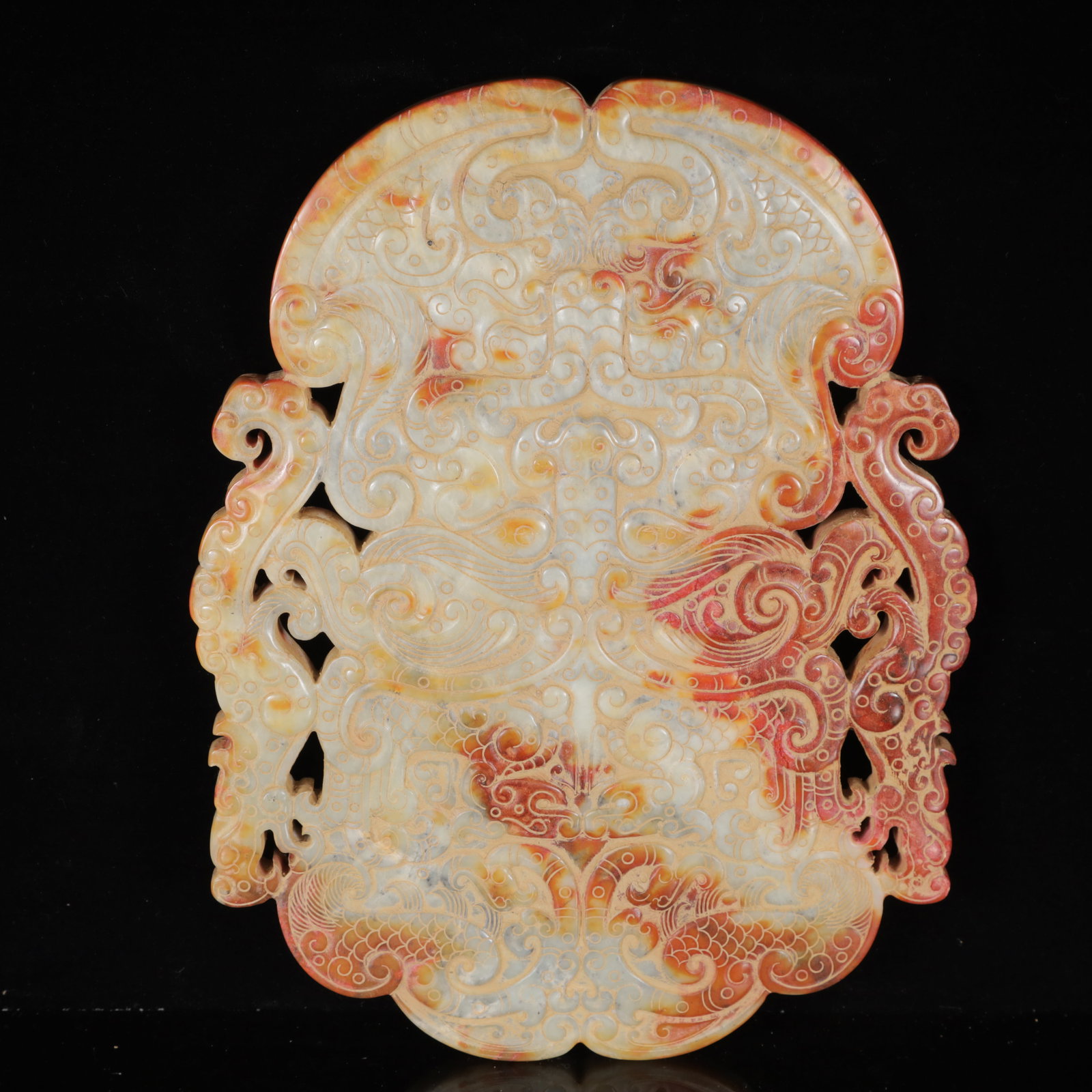 An Exquisite White Jade Beast-Face Pattern Ornament: An Exquisite White Jade Beast-Face Pattern Ornament,Qing Dynasty,China,Size:10.6inx0.8inx13.8in,Weight:3550g 白玉兽面纹摆件,中国清代