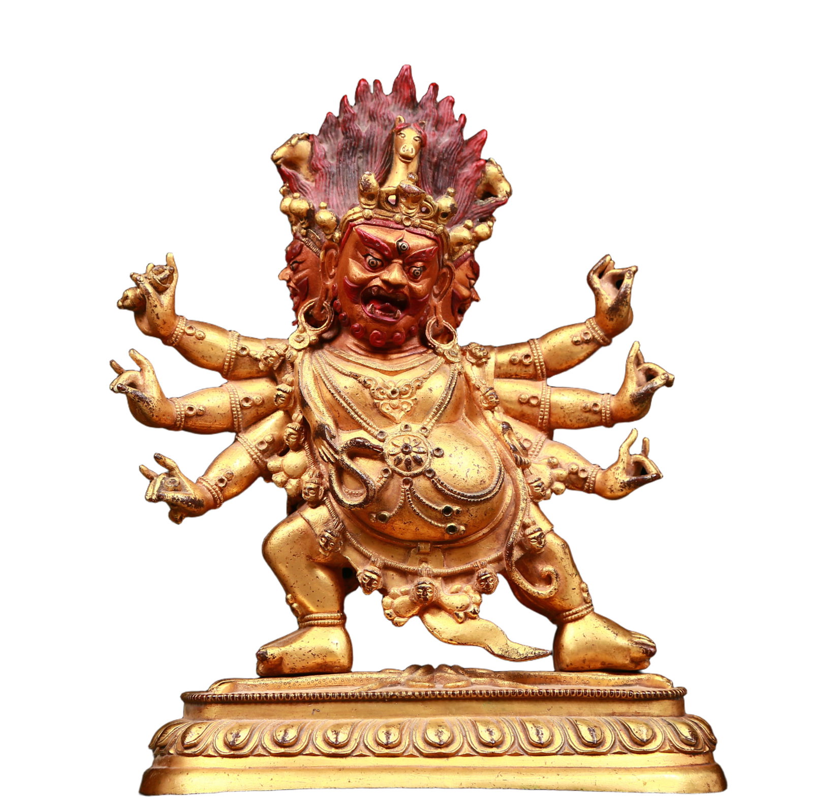 An exquisite gilt bronze Vajra statue: An exquisite gilt-bronze Vajra statue ,Qing Dynasty, China. The Vajra's figure is solemn and majestic, symbolizing strong will and invincible power. At the same time, his face is solemn, and his brows