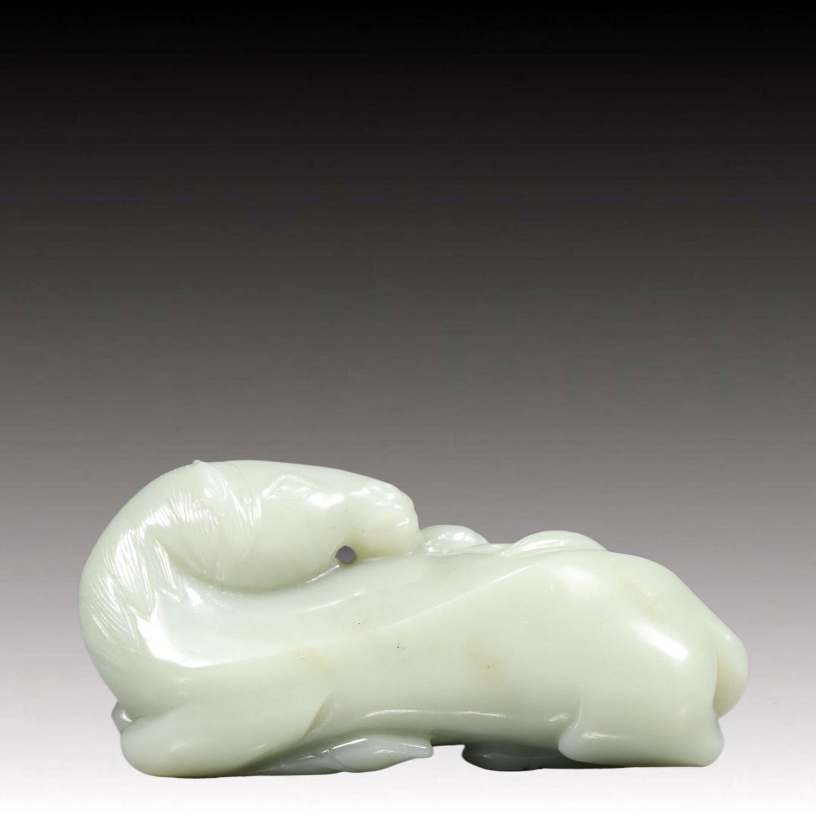 An Exquisite Greenish Jade Horse Ornament: An Exquisite Greenish Jade Horse Ornament, Qing Dynasty, China,Size:4.7inx1.4inx2.6in,Weight:350g 青玉马摆件, 中国清代