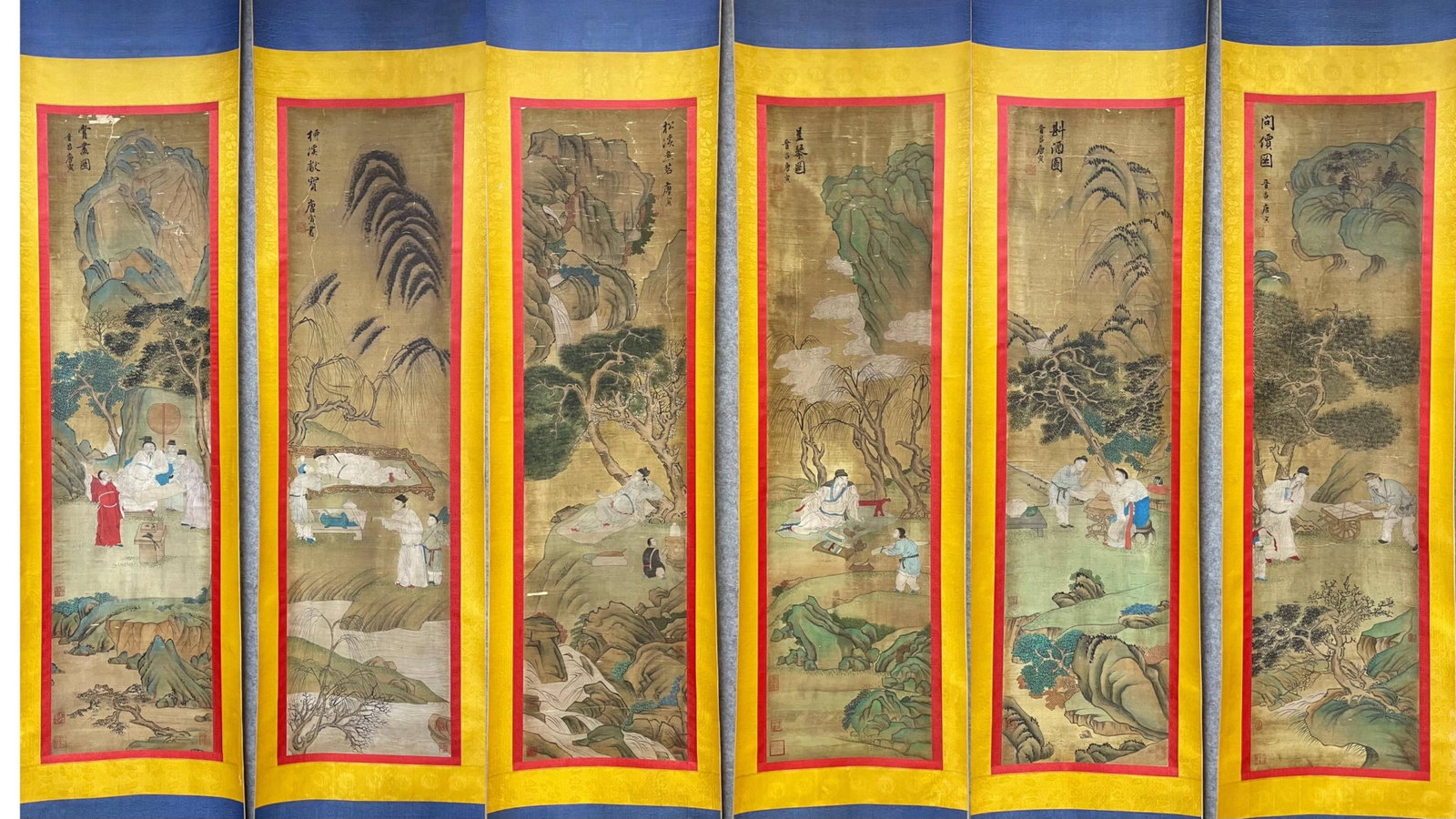 A Set of Chinese Vertical Scroll Ink Painting of Figure and Story on Silk: A Set of Chinese Vertical Scroll Ink Painting of Figure and Story on Silk,Tang Yin,Size:13.4inx52.8inx2.4in 一套中国水墨绢本人物故