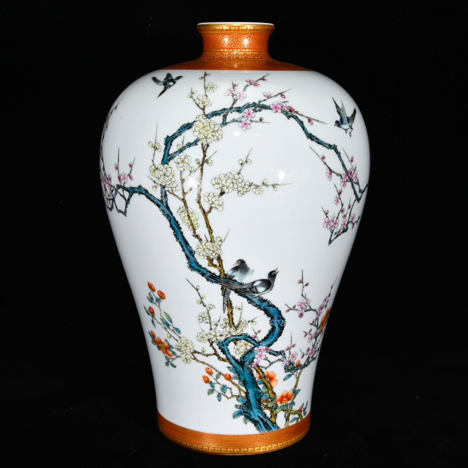 A Rare Enamel Flower and Bird Pattern Vase,with Poem: A Rare Enamel Flower and Bird Pattern Vase,with Poem,Qing Dynasty,China,Yongzheng Six-Character Mark,Size:15inx9.4in 珐琅彩花鸟纹瓶,带诗文,&