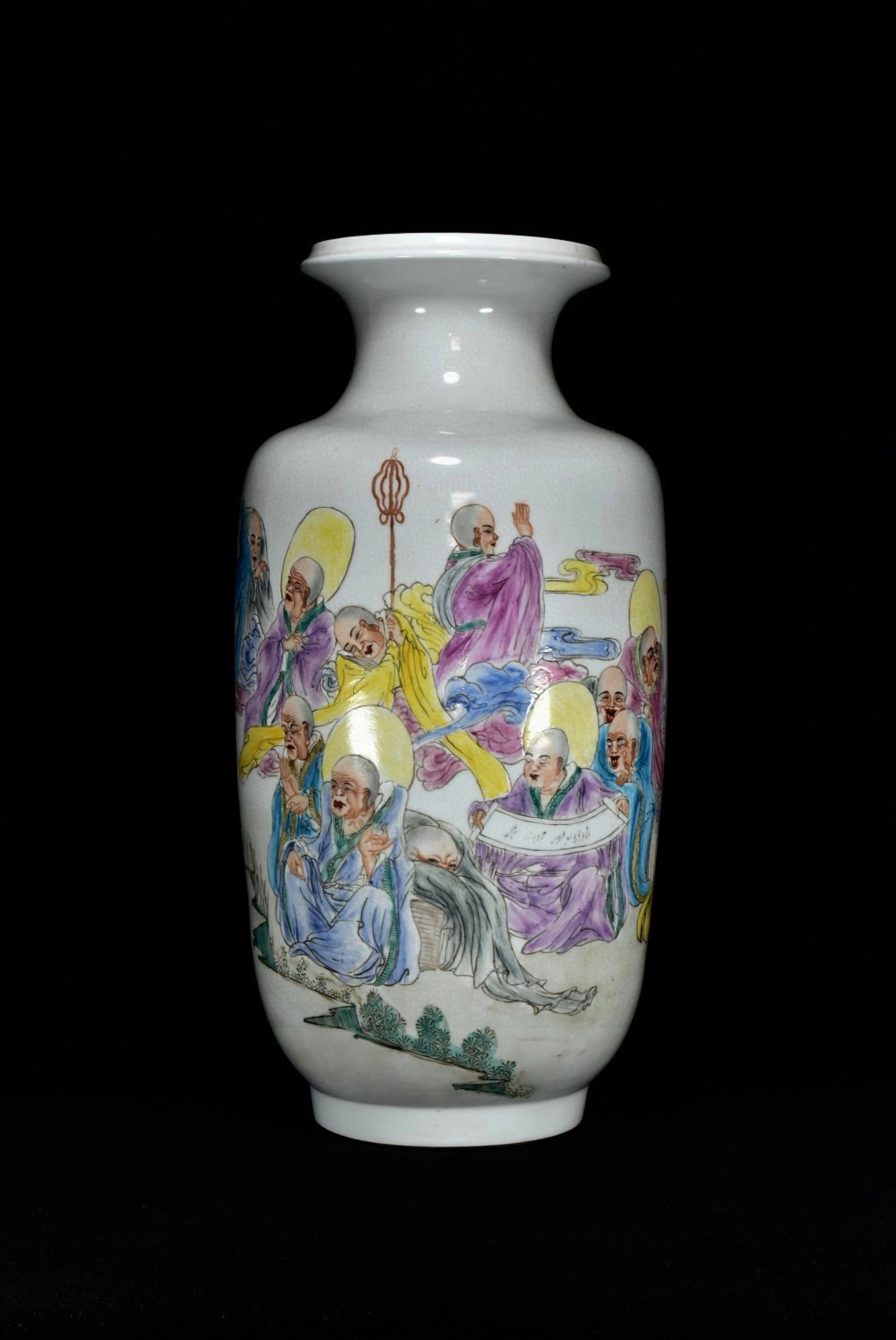 A Huge Famille-Rose Statue of Arhat Vase: A Huge Famille-Rose Statue of Arhat Vase,Qing Dynasty,China,Size:22inx11in 粉彩罗汉像瓶,中国清代