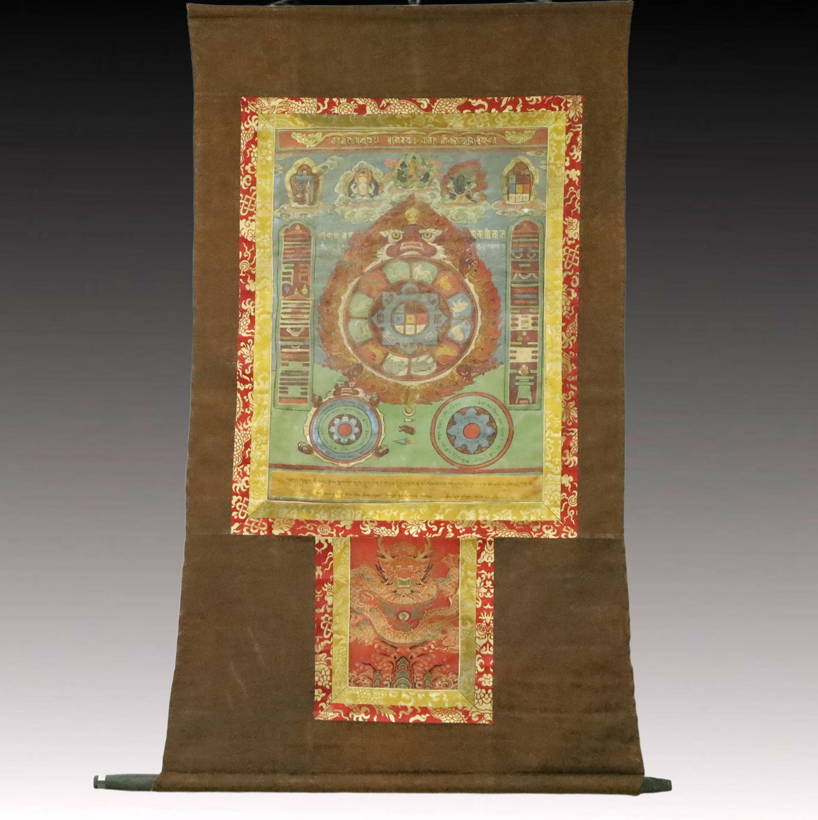 A Rare Brocade Painted Color Statue of Vajra Tangka: A Rare Brocade Painted Color Statue of Vajra Tangka,Qing Dynasty, China,Size:33.5inx56.3in 织锦彩绘金刚像唐卡,中国清代