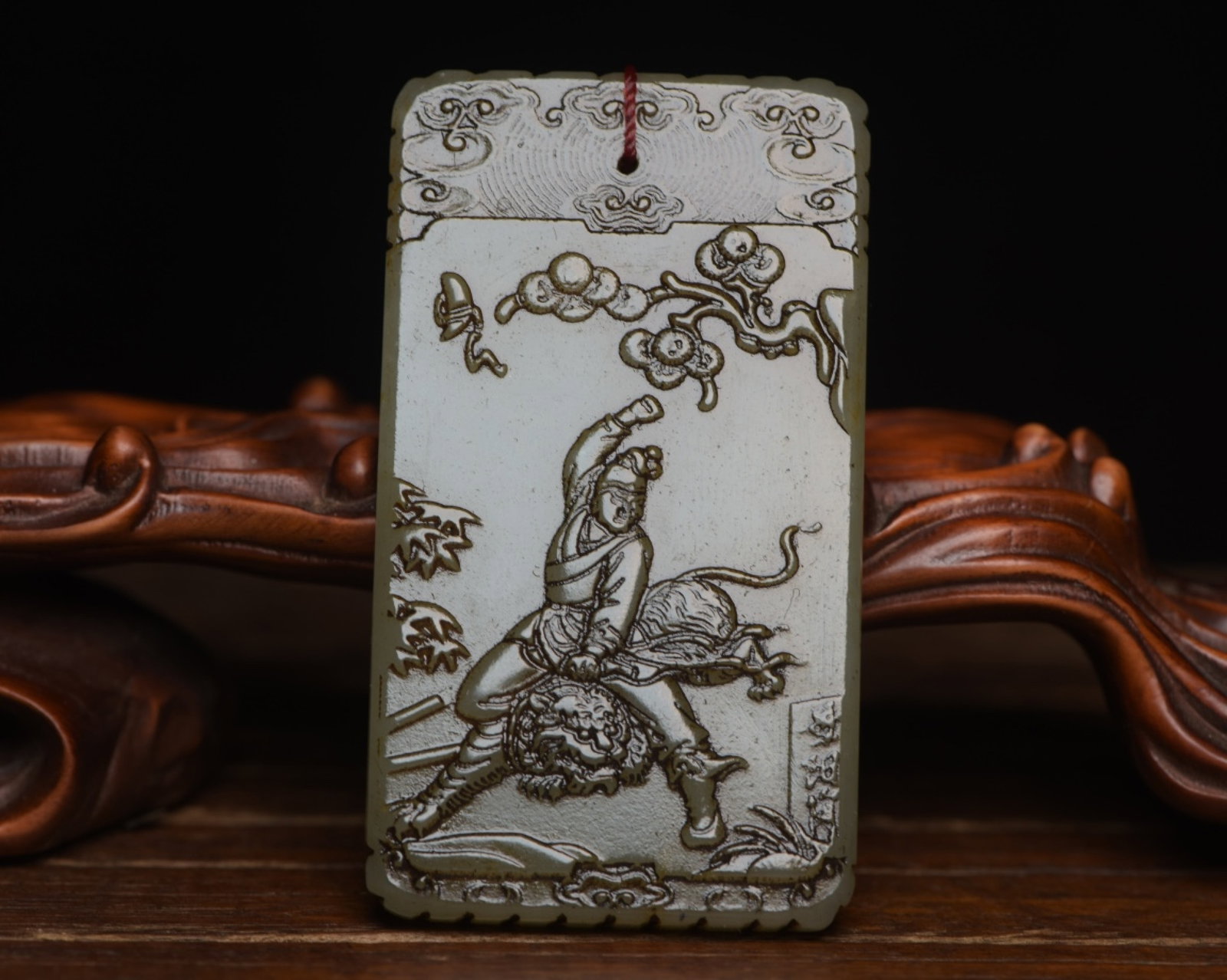 An Exquisite White Jade Character and Story Pattern Pendant,with poem: An Exquisite White Jade Character and Story Pattern Pendant,with poem,Qing Dynasty,China,Size:2.7inx1.5inx0.3in,Weight:56g