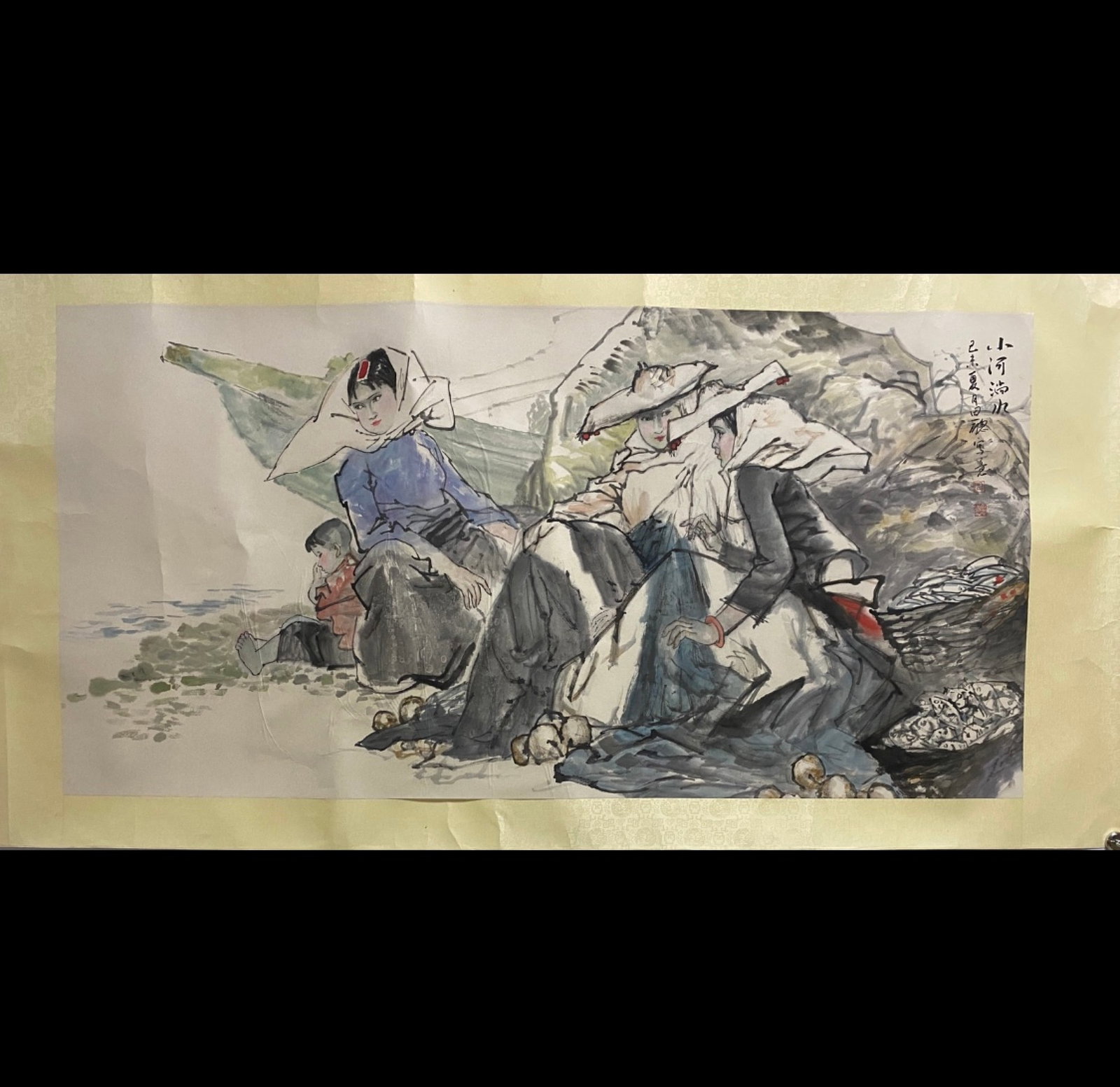 A Chinese Ink Painting of Figure on Paper: A Chinese Ink Painting of Figure on Paper,Zhou Sicong,Size:27.2inx53.1in 一幅中国水墨人物画,周思聪