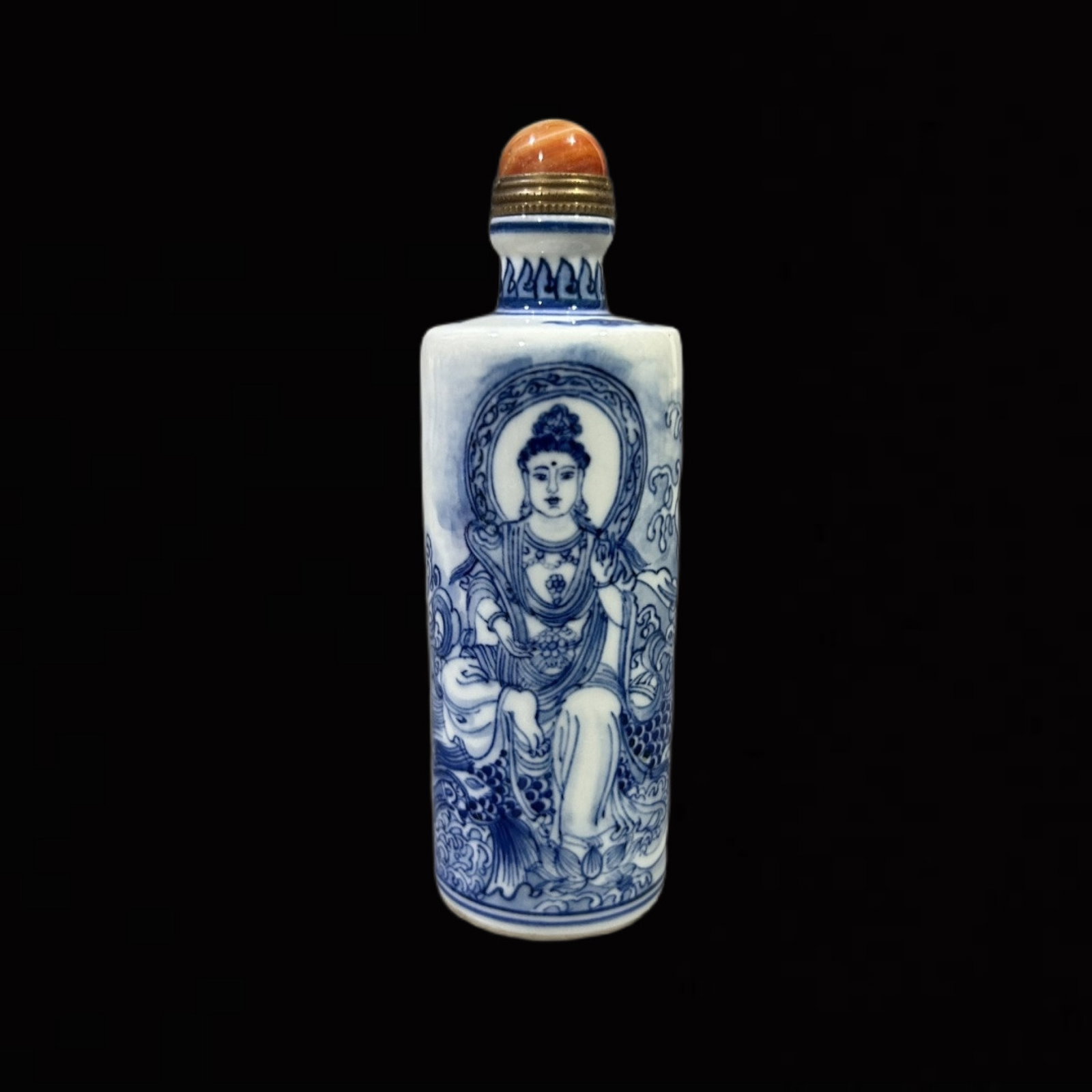 An Exquisite Blue and White Figure Pattern Snuff Bottle: An Exquisite Blue and White Figure Pattern Snuff Bottle,Qing Dynasty,China,Kangxi Six-character Mark,Size:3.9inx1.2in 青花人物纹鼻烟壶,中国&