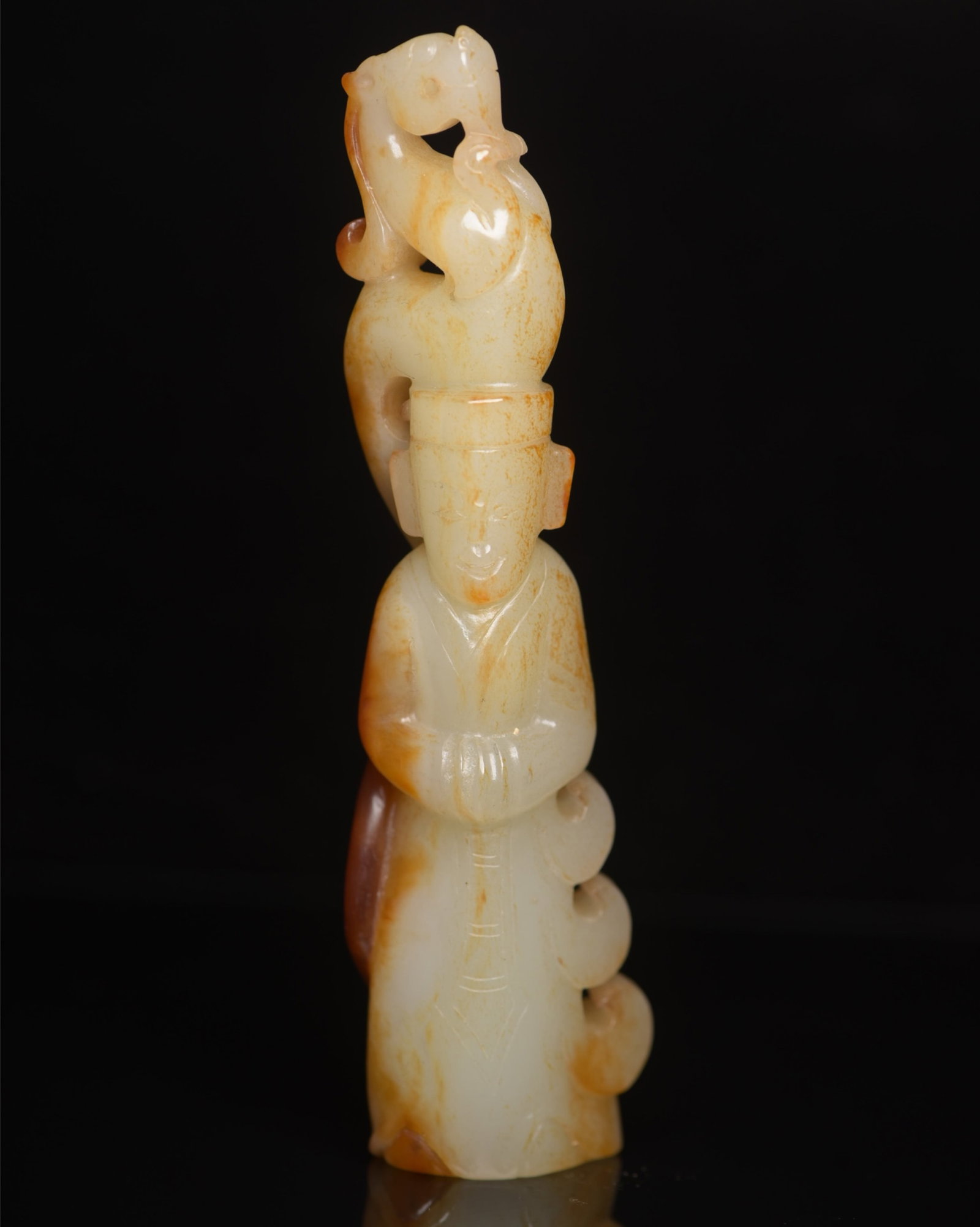 An Exquisite White Jade Figure Ornament: An Exquisite White Jade Figure Ornament,Qing Dynasty,China,Size:4.7inx1.3inx0.8in,Weight:102g 白玉人物摆件,中国清代