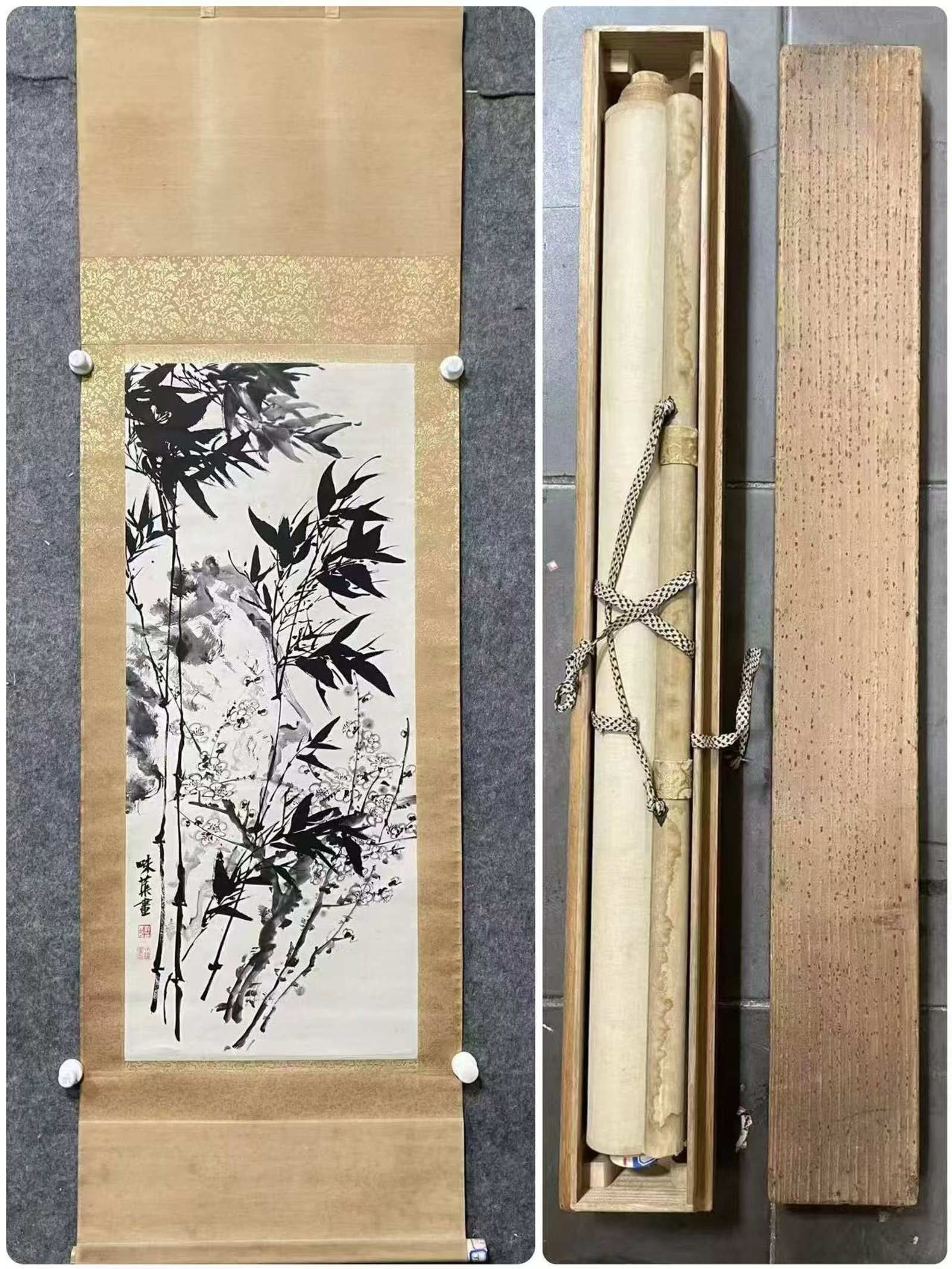 A Chinese Vertical Scroll Ink Painting of Flower on Paper: A Chinese Vertical Scroll Ink Painting of Flower on Paper,Guo Weiqu,Size:16.3inx39in 一幅中国水墨花卉画立轴,郭味蕖