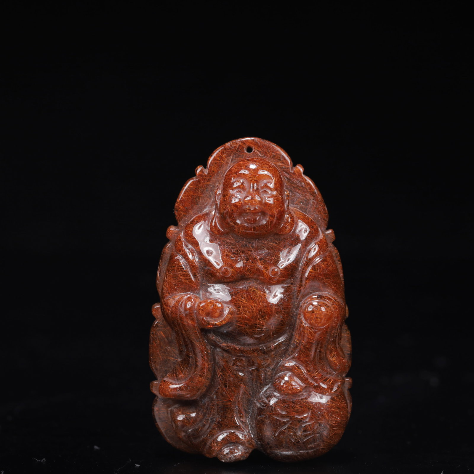 An Exquisite Crystal Statue of Maitreya Buddha Pendant: An Exquisite Crystal Statue of Maitreya Buddha Pendant,Size:1.6inx0.4inx2.4in,Weight:42g 水晶弥勒佛挂件