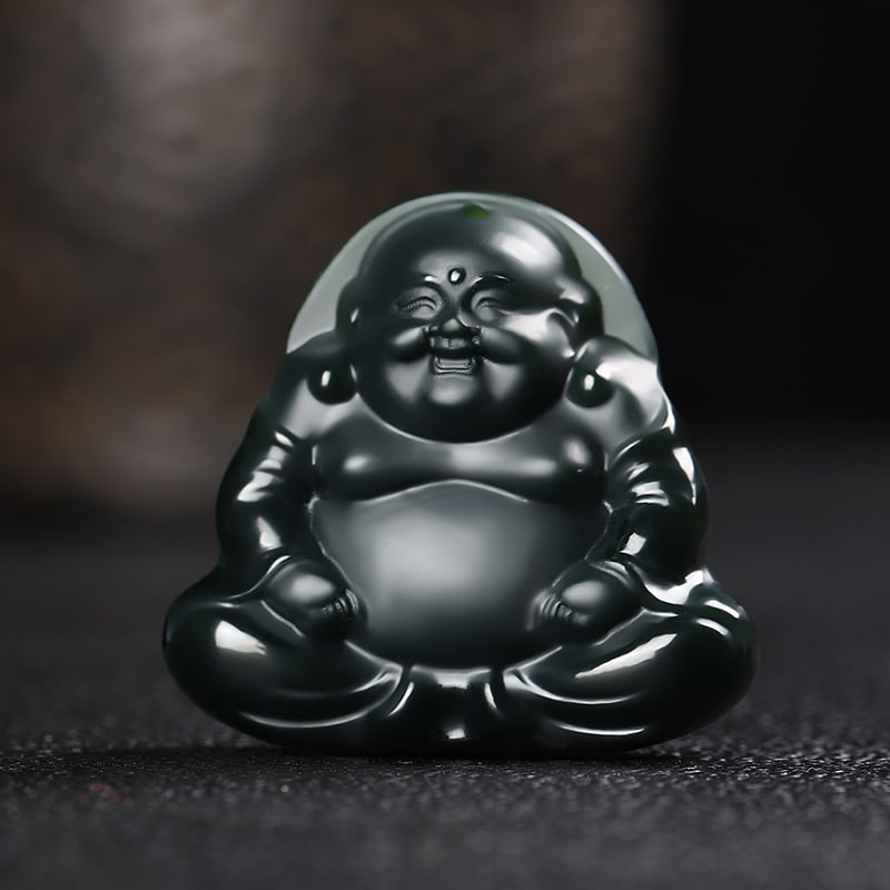 An Exquisite Cyan jade Statue of Maitreya Buddha Pendant: An Exquisite Cyan jade Statue of Maitreya Buddha Pendant,Size:35mmx33mmx8mm 青玉弥勒佛像挂件
