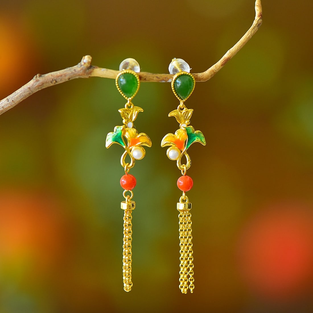 A Pair of Exquisite Sterling Silver-Gold Plated Inlaid Jasper Earrings,Inlaid Pearls: A Pair of Exquisite Sterling Silver-Gold Plated Inlaid Jasper Earrings,Inlaid Pearls,Size:5mmx7mm 一对纯银镀金镶碧玉耳环,嵌Ĩ