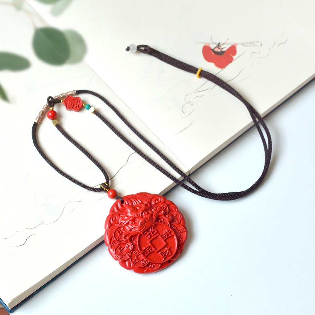An Exquisite Cinnabar Beast-Face Pattern Pendant - 5
