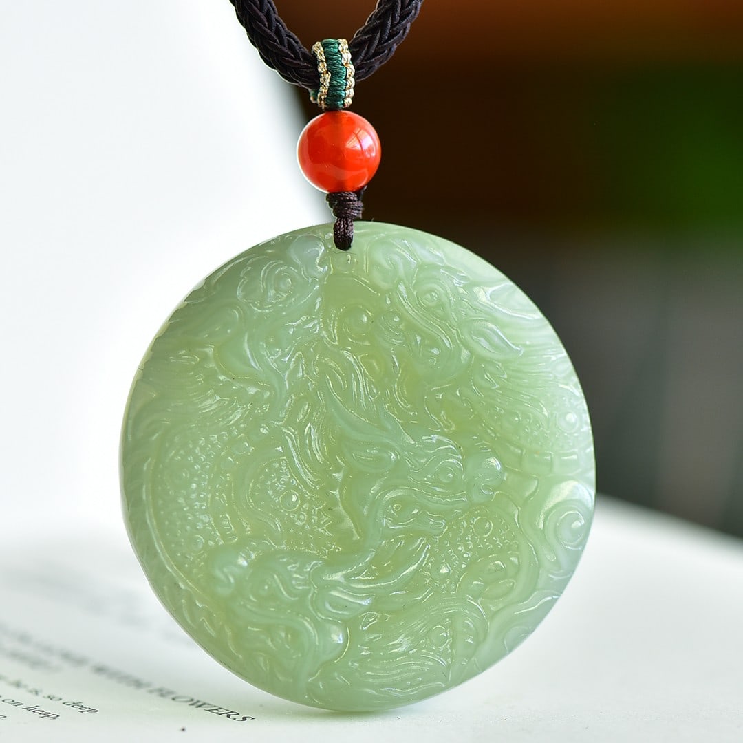 An Exquisite Greenish Jade Dragon Pattern Pendant (1 of 4)