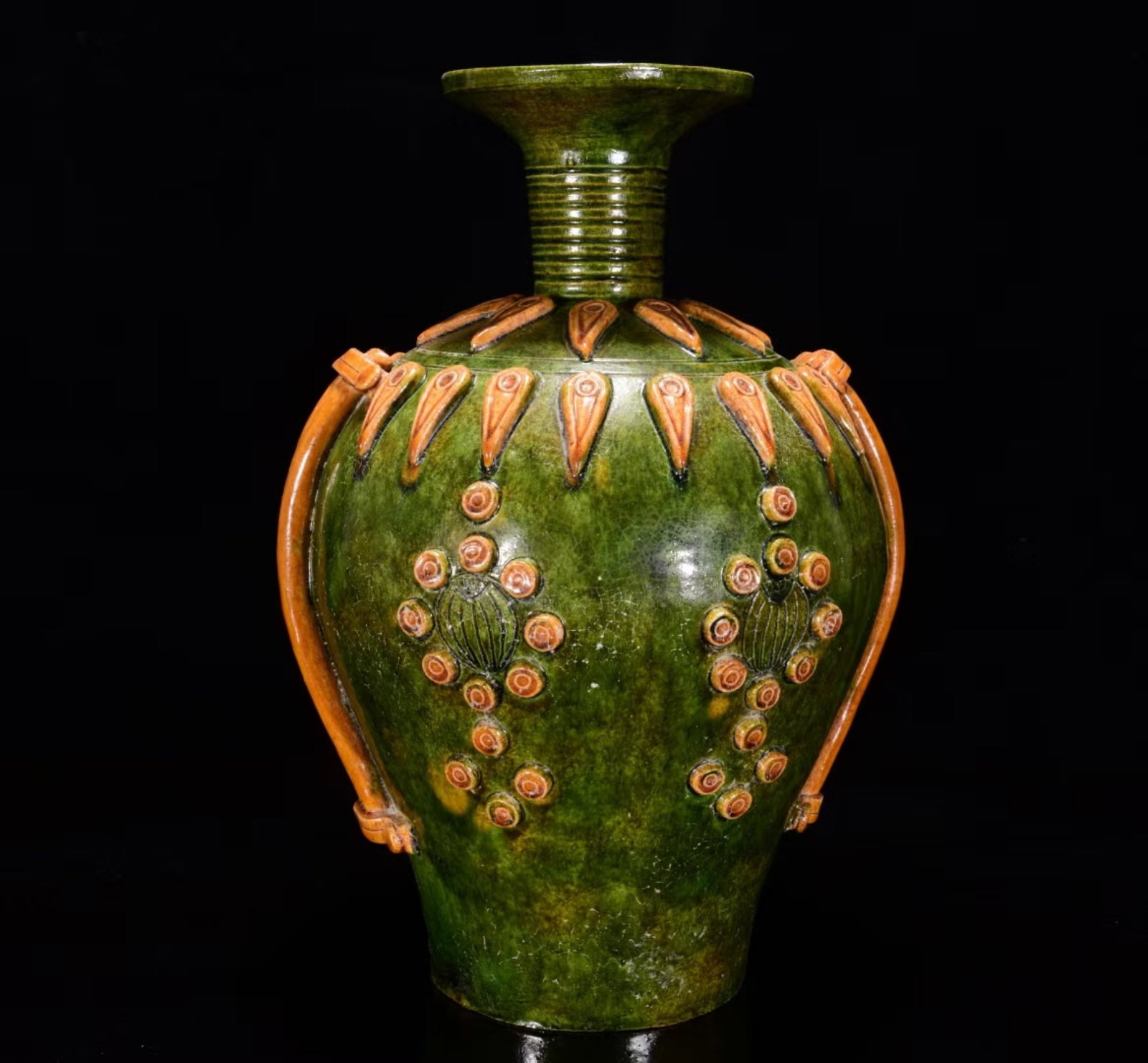 An Exquisite Tang Tri-Color Glazed Pottery Vase (1 of 9)