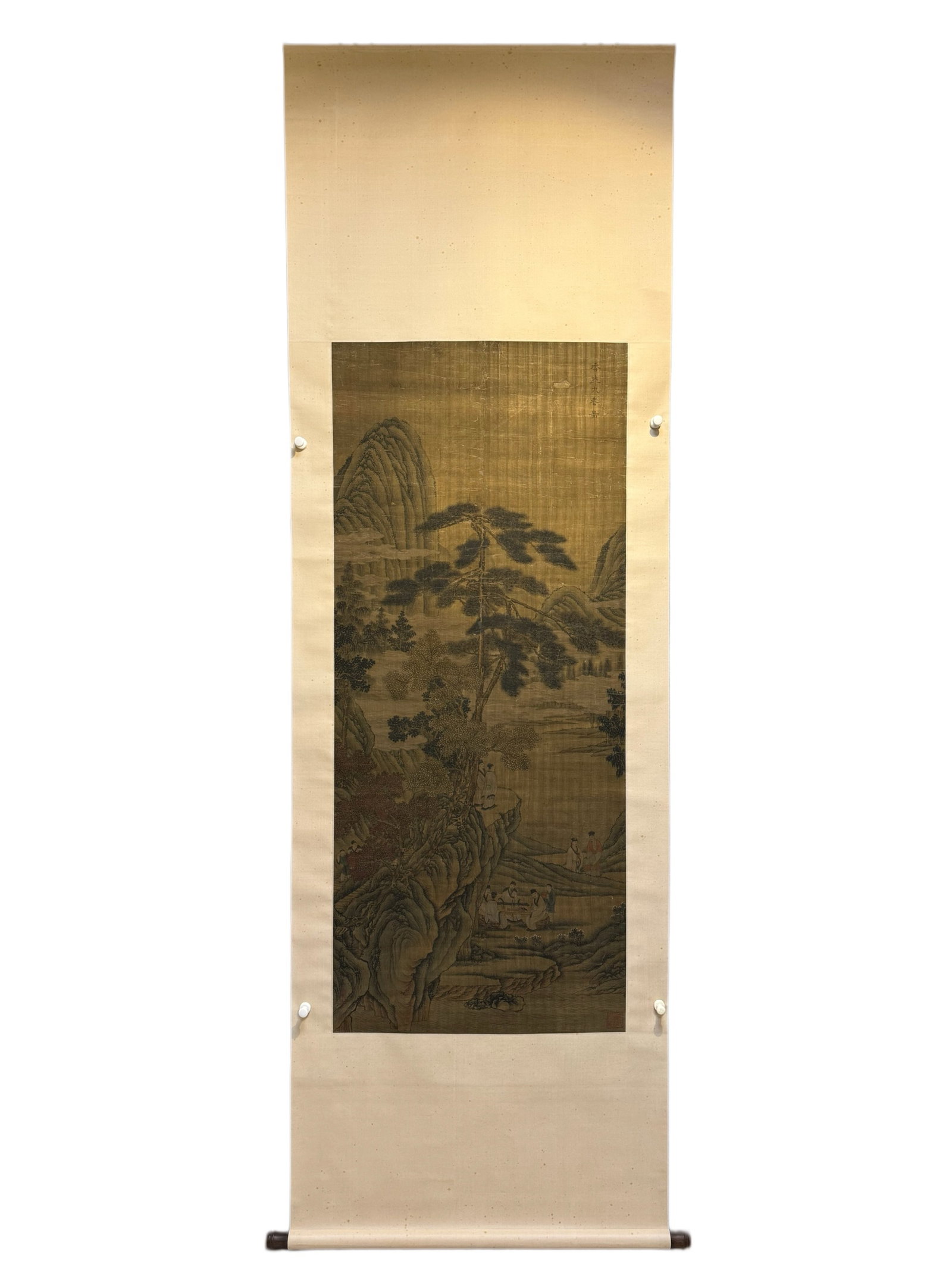 A Chinese Vertical Scroll Ink Painting of Landscape and Figure on Silk: A Chinese Vertical Scroll Ink Painting of Landscape and Figure on Silk,Tang Yin,Size:26.4inx61.4in 一幅中国水墨绢本山水人物Ĭ