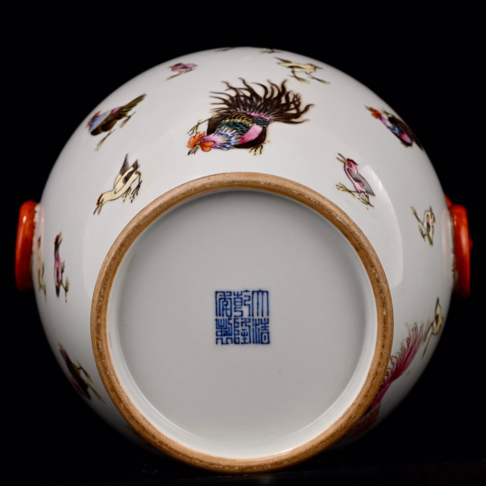 An Exquisite Enamel Rooster Pattern Elephant-Ears Vase - 9