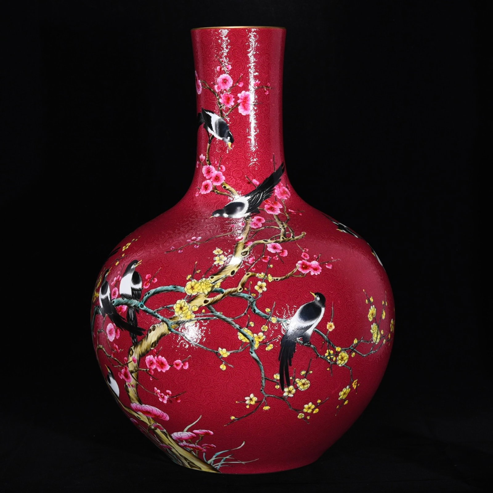 A Huge Ruby Red-Glazed Flower and Bird Pattern Vase - 2