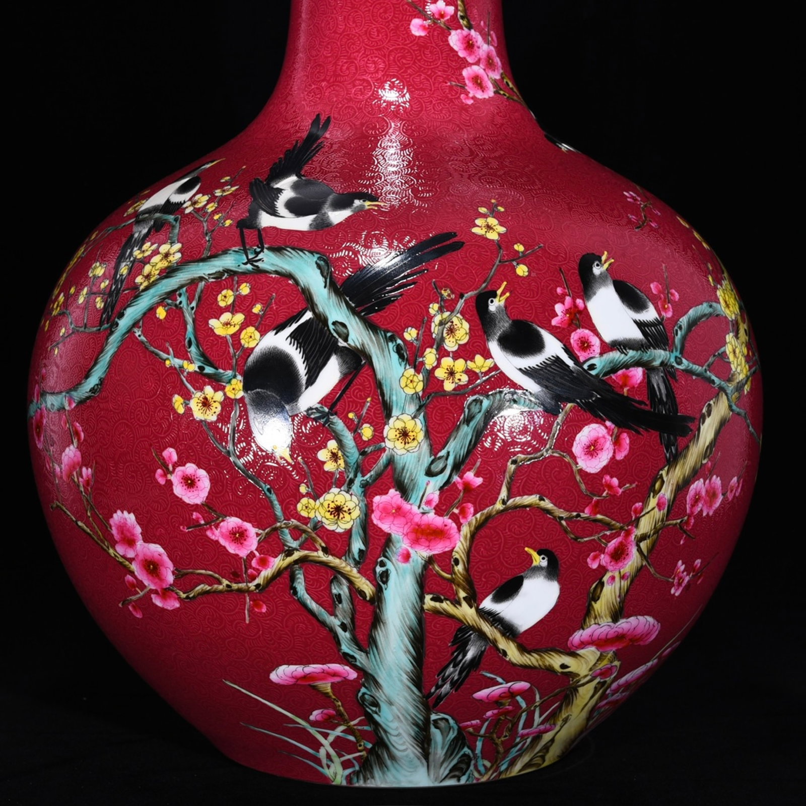 A Huge Ruby Red-Glazed Flower and Bird Pattern Vase - 5