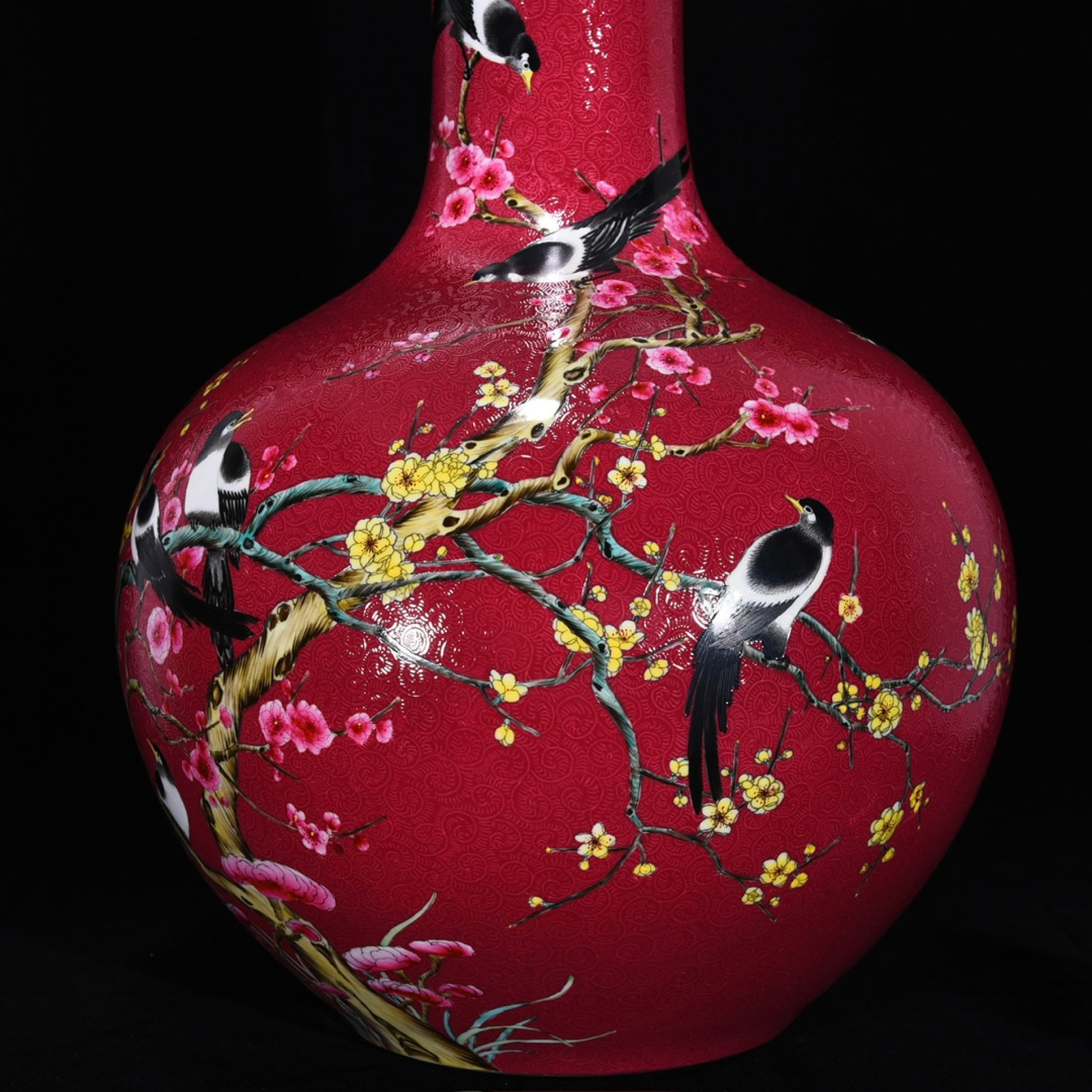 A Huge Ruby Red-Glazed Flower and Bird Pattern Vase - 6