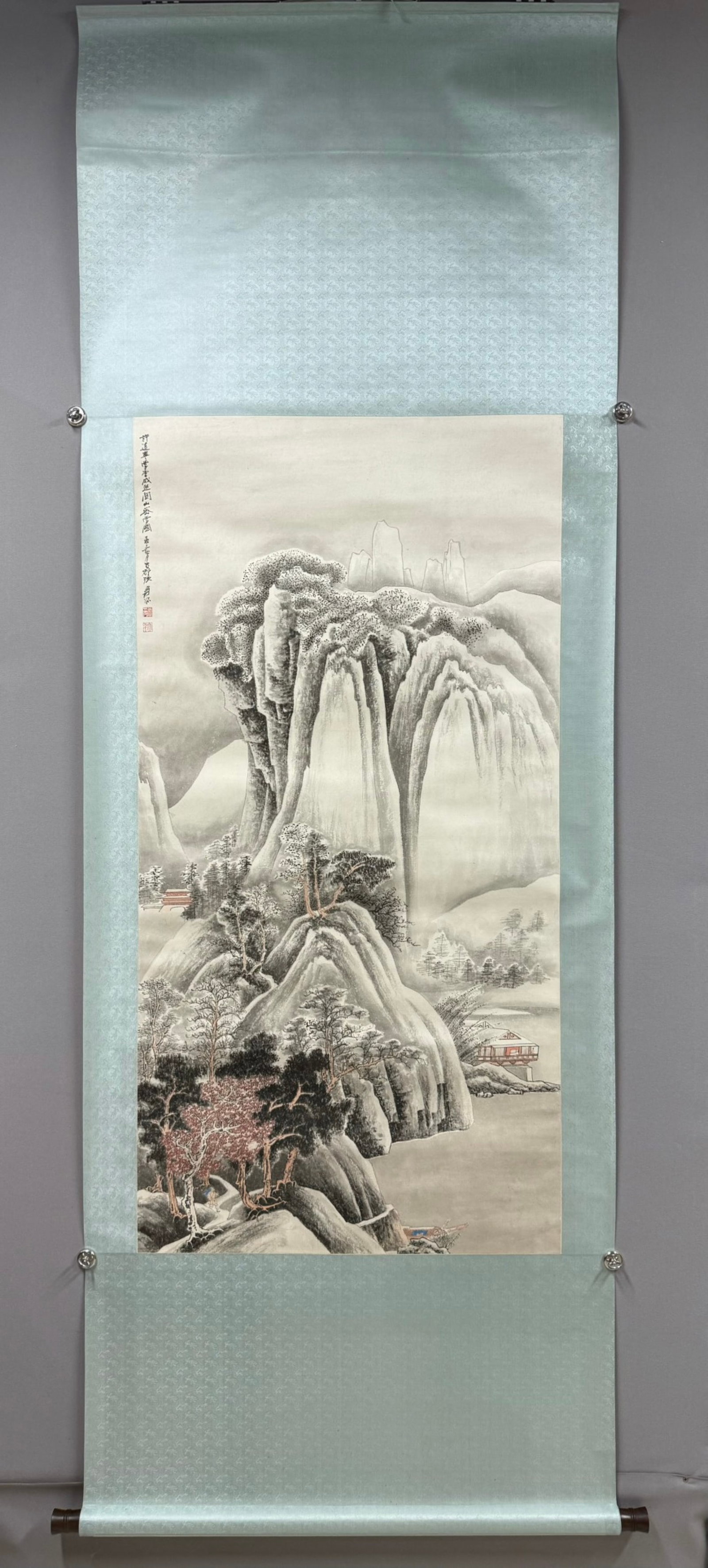 A Chinese Vertical Scroll Ink Painting of Landscape on Paper: A Chinese Vertical Scroll Ink Painting of Landscape on Paper,Zhang Daqian,Size:52.8inx26.8in 一幅中国水墨山水画立轴,张大&#