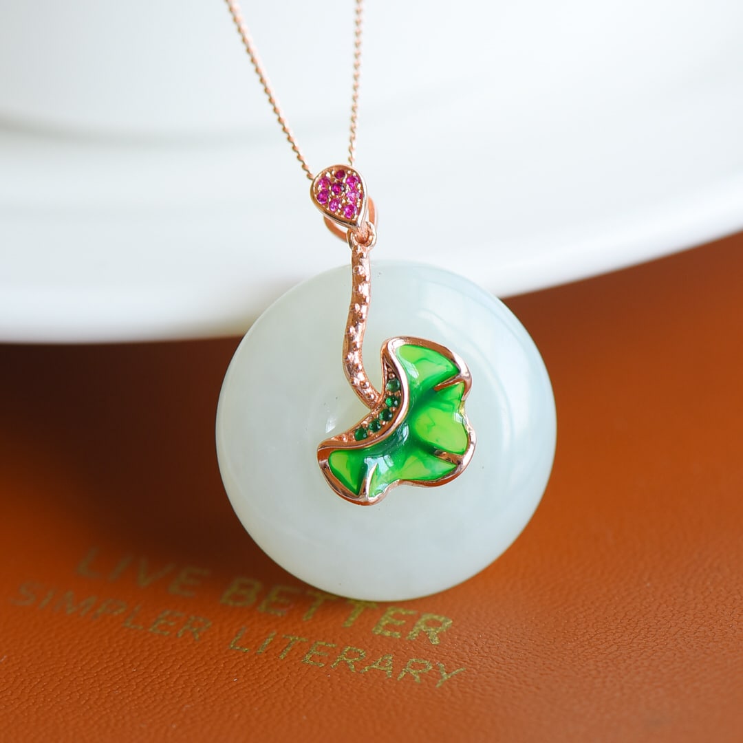 An Exquisite Sterling Silver-Gold Plated Inlaid White Jade Enamel Pendant: An Exquisite Sterling Silver-Gold Plated Inlaid White Jade Enamel Pendant, 纯银镀金镶白玉珐琅吊坠