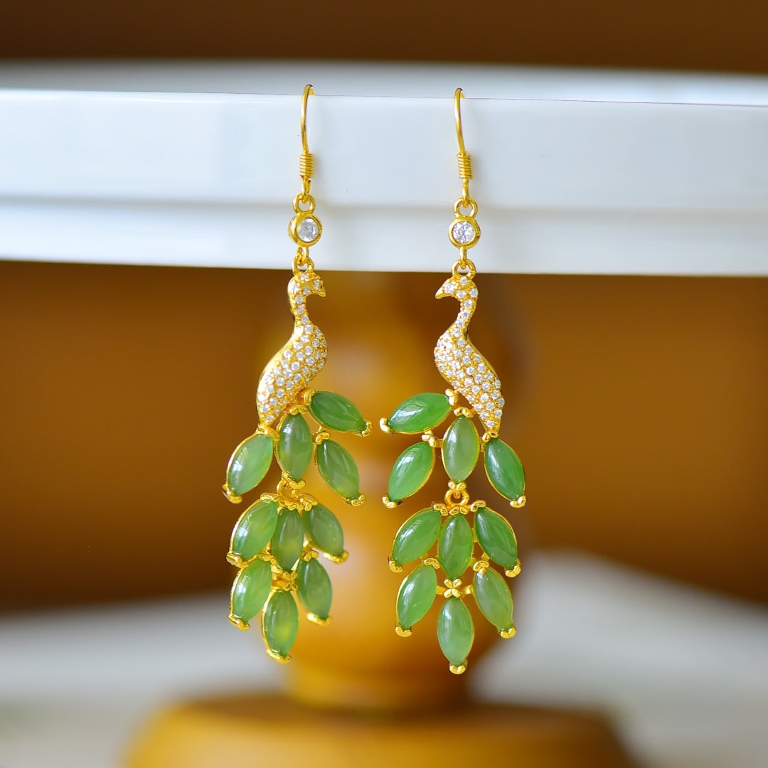 A Pair of Exquisite Sterling Silver-Gold Plated Inlaid Jasper Earrings,Inlaid Diamond: A Pair of Exquisite Sterling Silver-Gold Plated Inlaid Jasper Earrings,Inlaid Diamond,Size:4mmx8mm