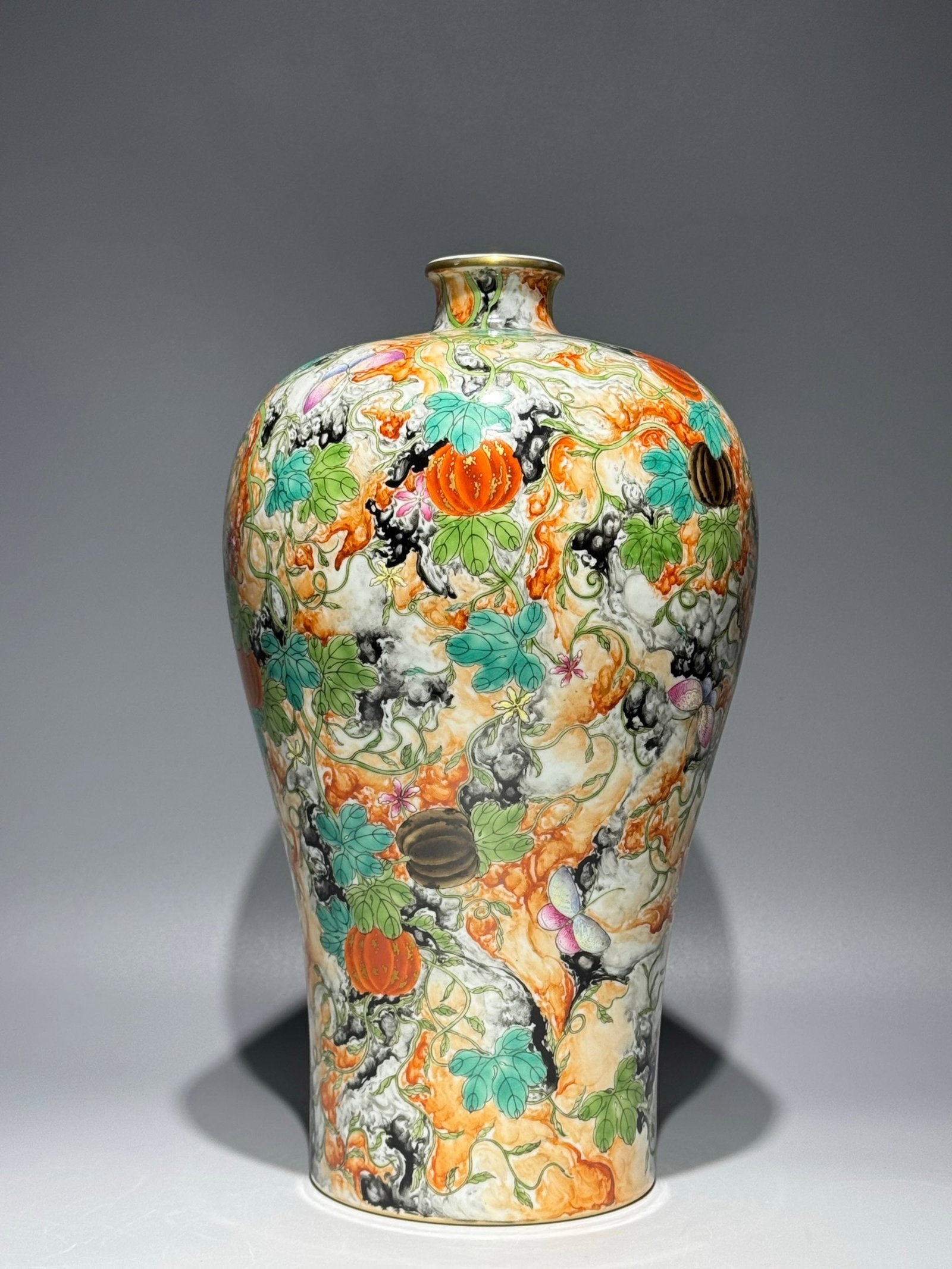 A Rare Famille-Rose Flower and Butterfly Pattern Vase: A Rare Famille-Rose Flower and Butterfly Pattern Vase,Qing Dynasty,China,Yongzheng Six-character Mark,Size:12.8inx7.4in 粉彩花卉蝴蝶纹瓶,中国