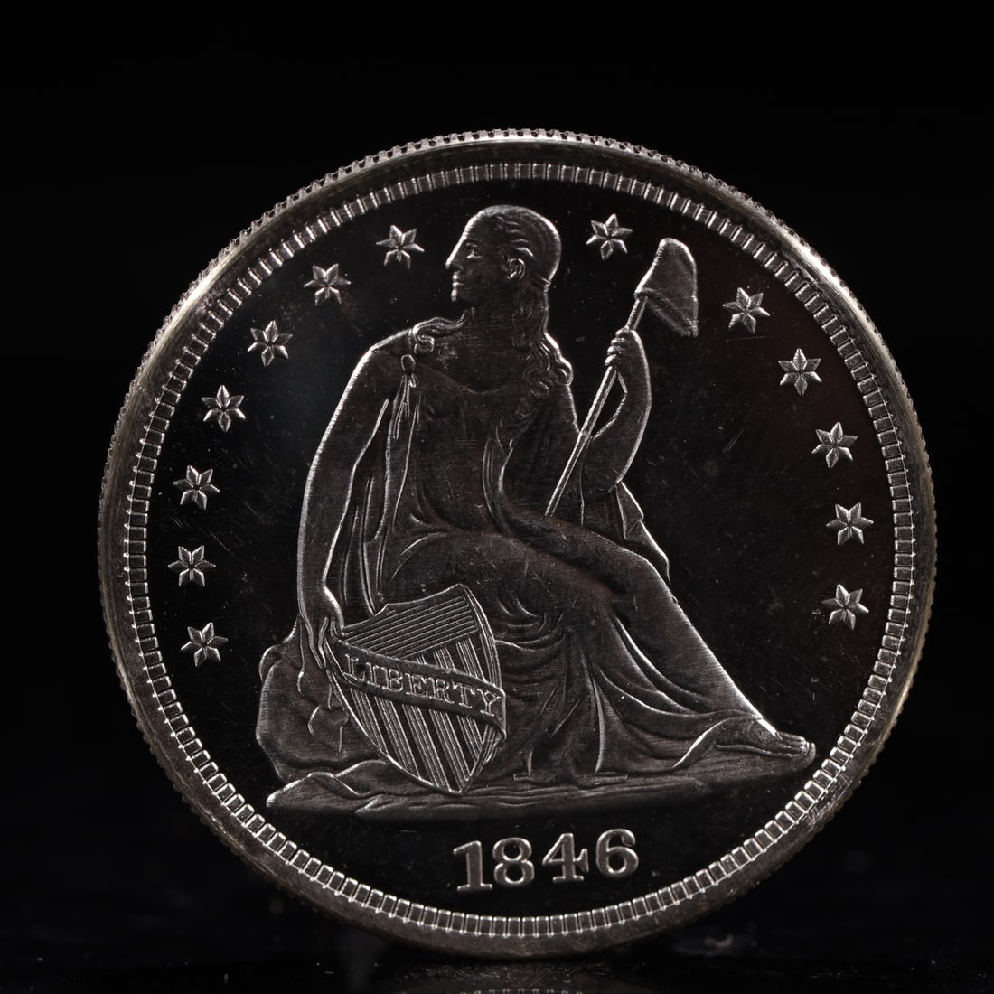 USA One Dollar 1846 Coin: American coin. IN GOD WE TRUST / LIBERTY / 1846 / UNITED STATES OF AMERICA / ONE DOL. Weight:26.9g.