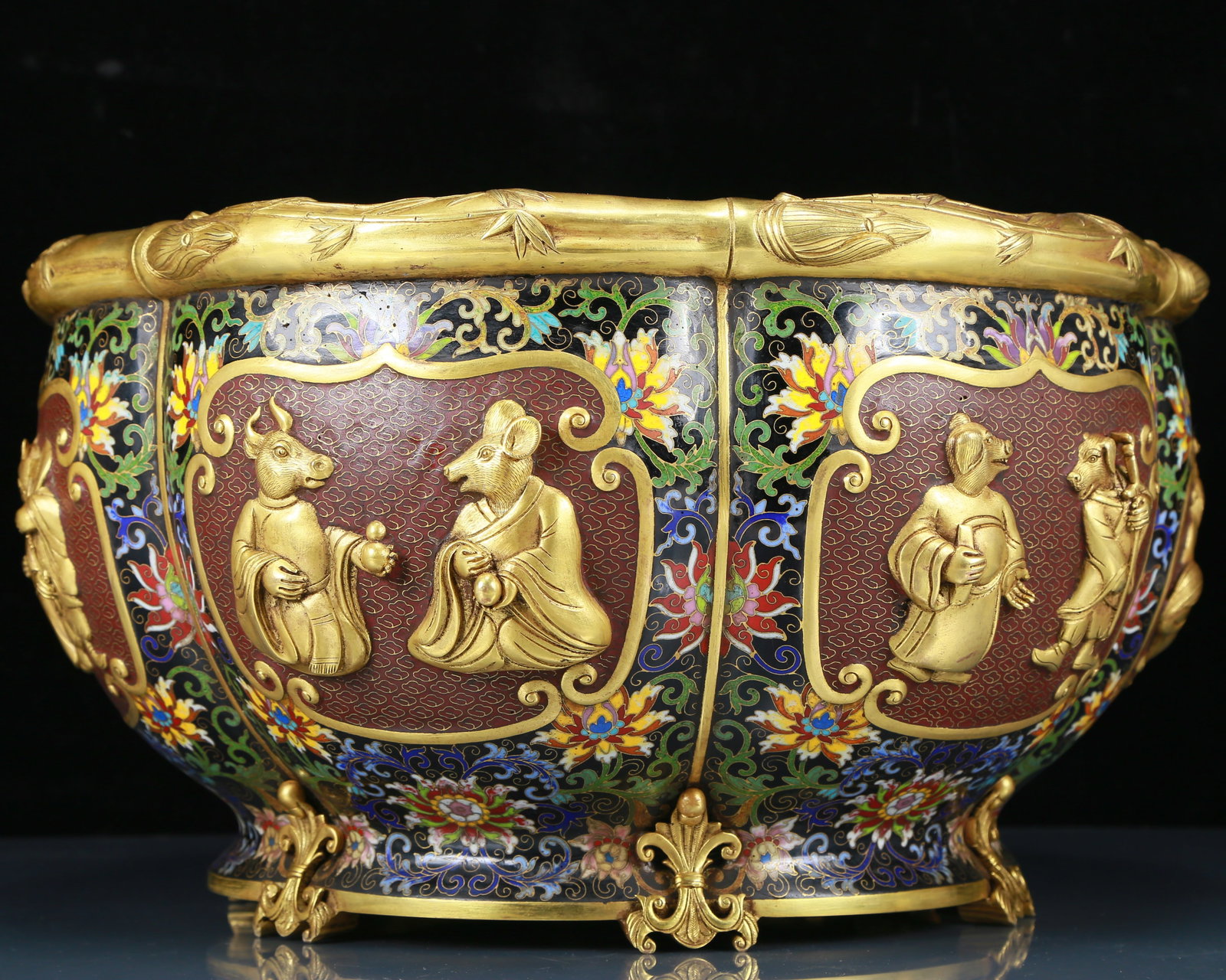 A Huge Cloisonne Lotus Pattern Animals Vat - 2