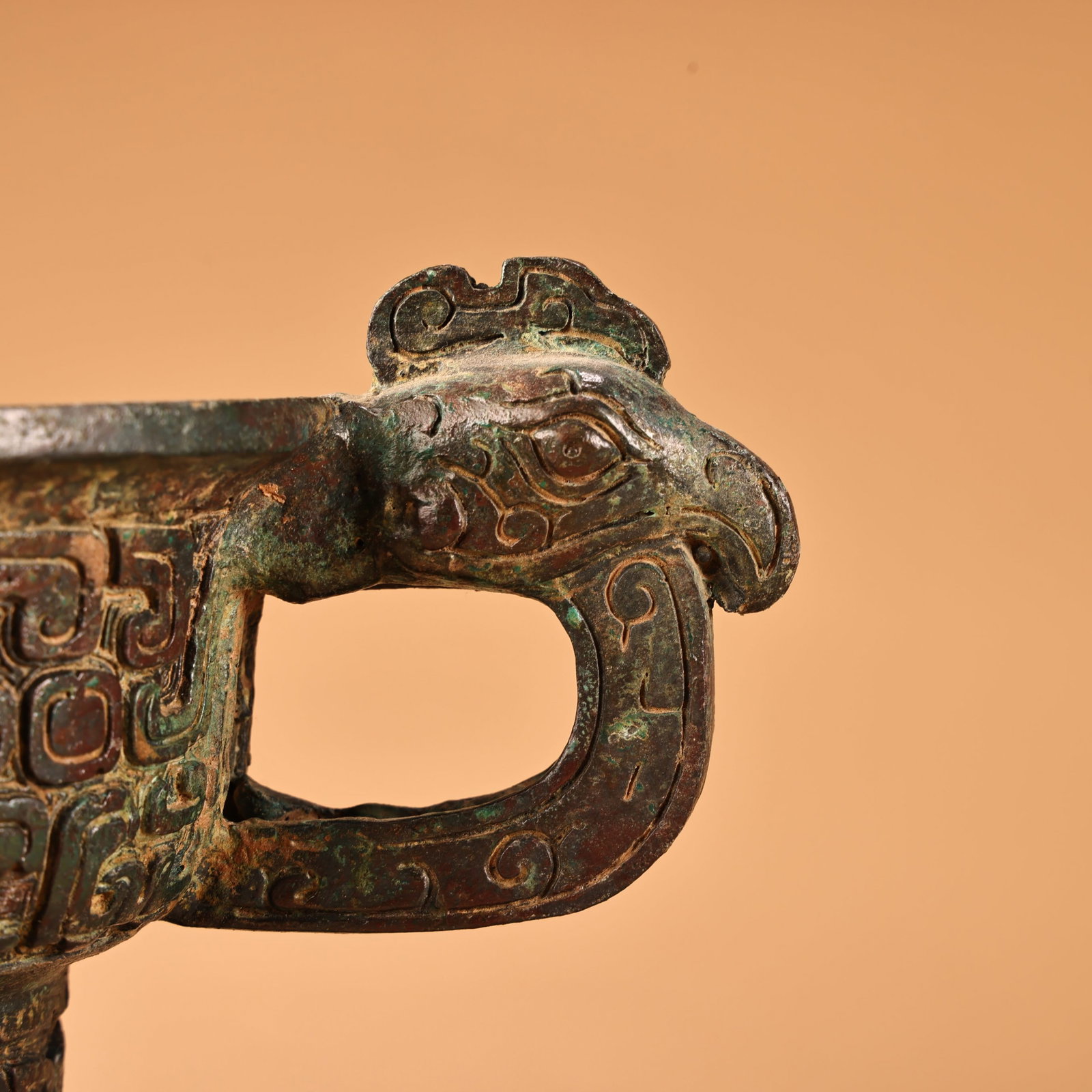 An Archaic Bronze Beast-Face Pattern Libation Cup - 5