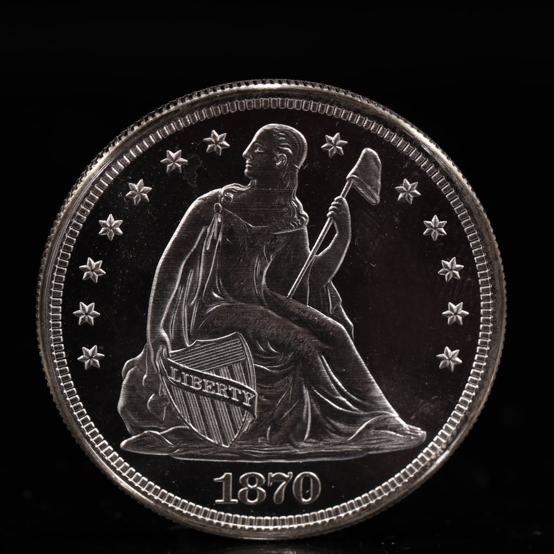 USA One Dollar 1870 Coin: American coin. IN GOD WE TRUST / LIBERTY / 1870 / UNITED STATES OF AMERICA / ONE DOL. Mint Mark: S.Weight:26.9g.