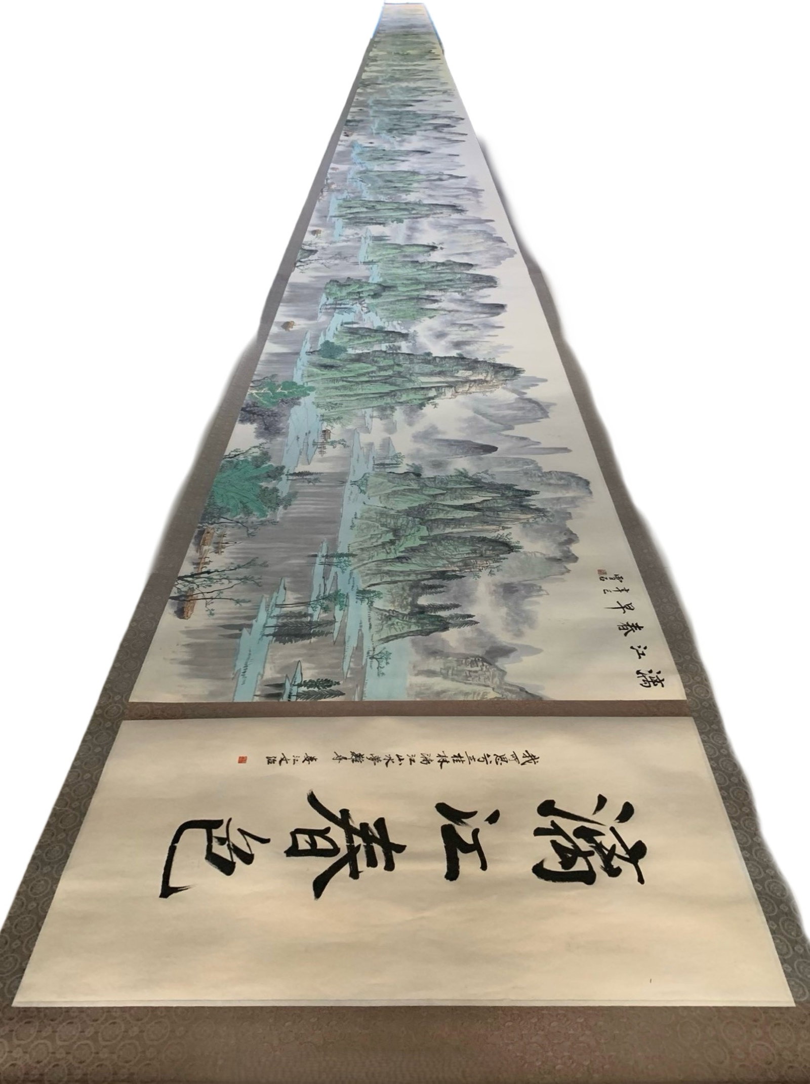 A Chinese Hand Scroll Ink Painting of Landscape on Paper: A Chinese Hand Scroll Ink Painting of Landscape on Paper,Bai Xueshi,Size:1574.8in 一幅中国水墨山水画手卷,白雪石